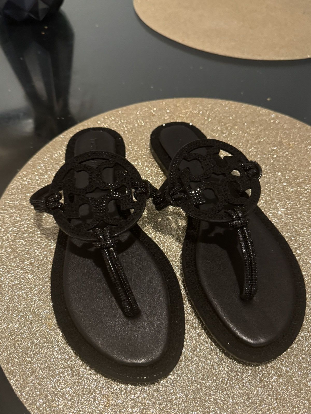 Tory Burch glitter black sandals