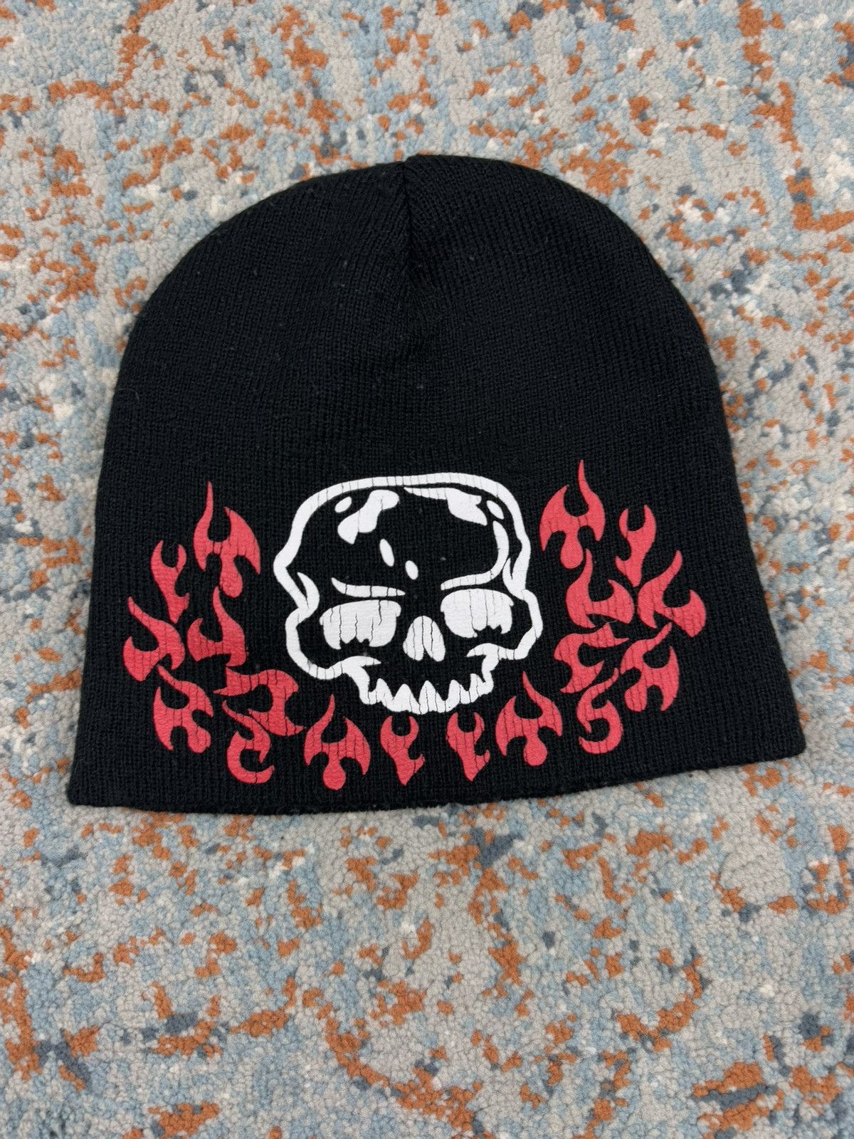 Other Vintage 90s skull flames print beanie hat affliction skate Size ONE SIZE - 2 Thumbnail