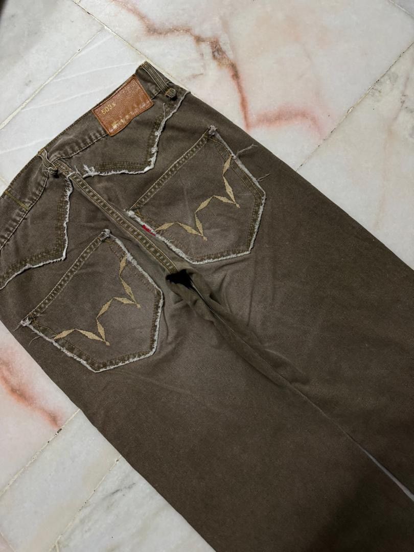 If Six Was Nine 💥Baggy💥Insane Edwin 503 Sand Washed Distressed Brown Jeans Size US 33 - 14 Thumbnail