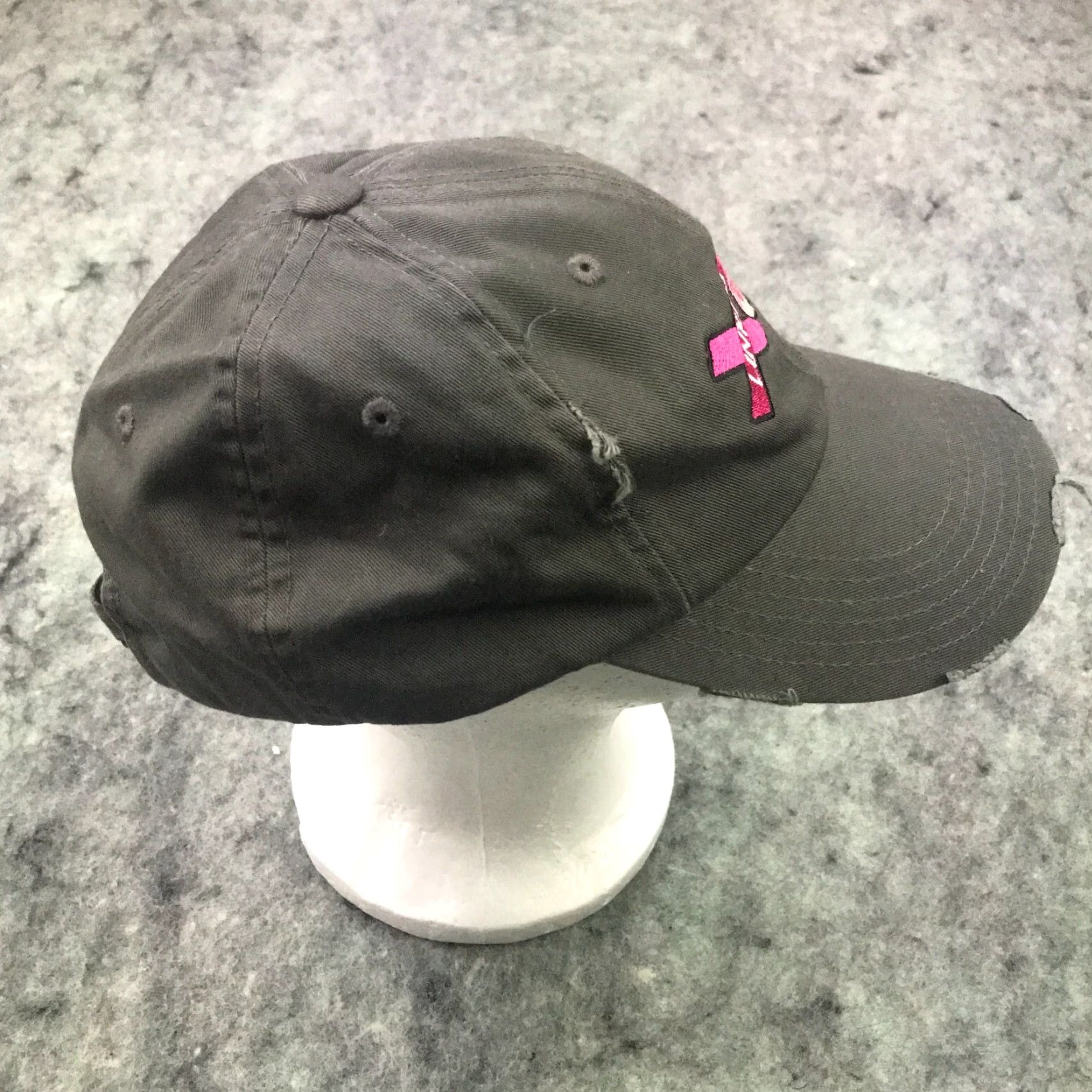 Vintage Breast Cancer Awareness Womens Cap Hat Adjustable Gray Distressed Linked by Pink Size ONE SIZE - 5 Thumbnail