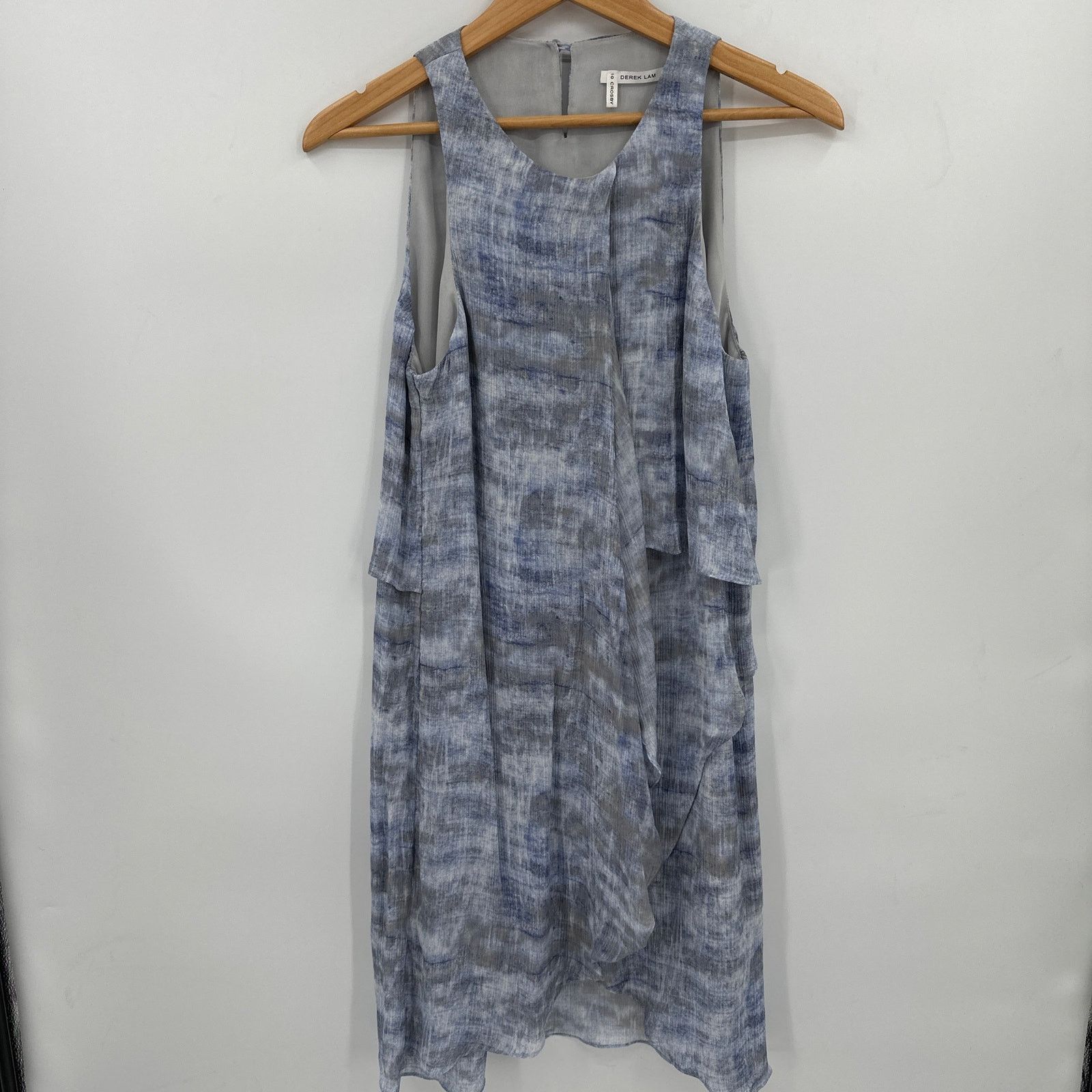 Derek Lam 100% Silk Sleeveless Mini Dress Blue Watercolors 8