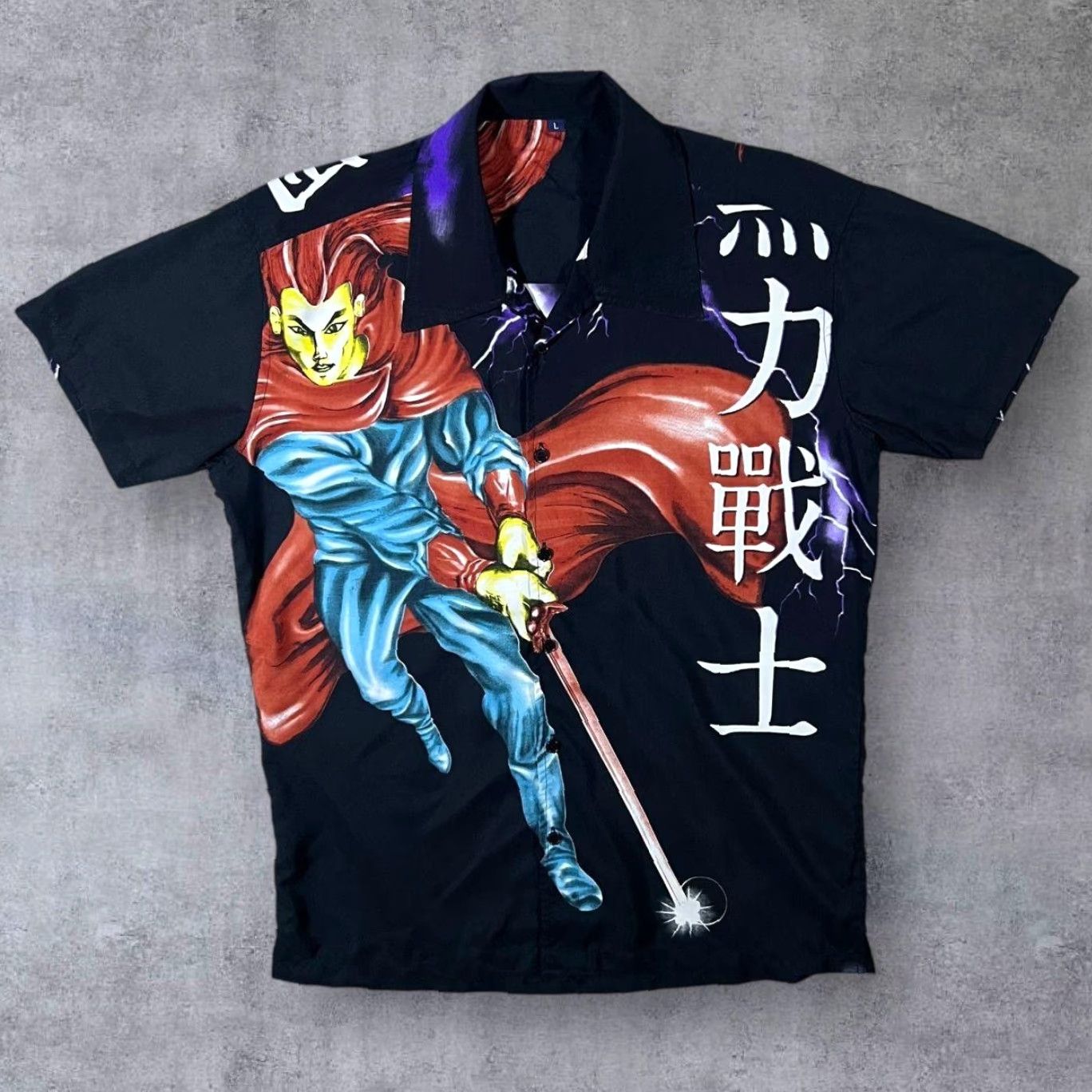 Vintage Early 00's Anime Manga Y2K Samurai Graphic Black Short Sleeve Shirt L Adult Mens Shirt Size US L / EU 52-54 / 3 - 2 Thumbnail