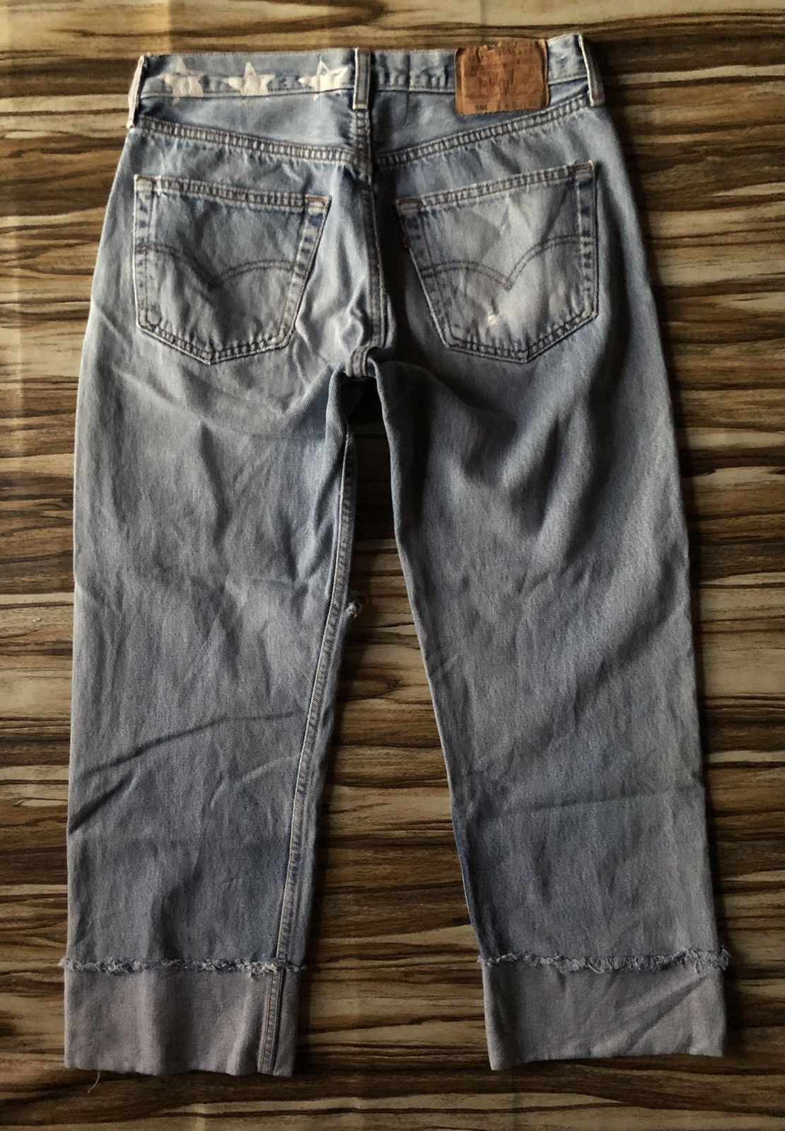 Levi's Vtg Reworked 501 USA Icons Distressed Cropped Blue Denim Size US 29 - 4 Thumbnail