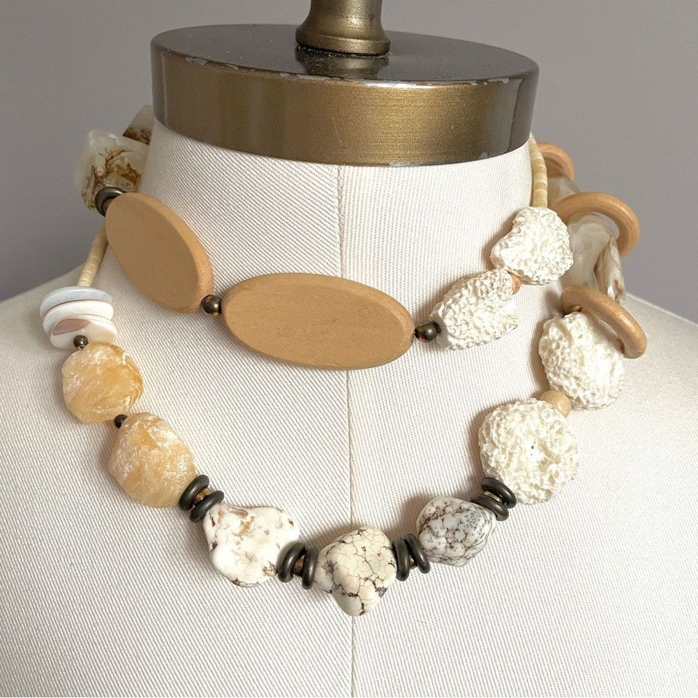 Vintage Vintage Treska Wood Coral Stone Bead Statement Necklace Size ONE SIZE - 3 Thumbnail