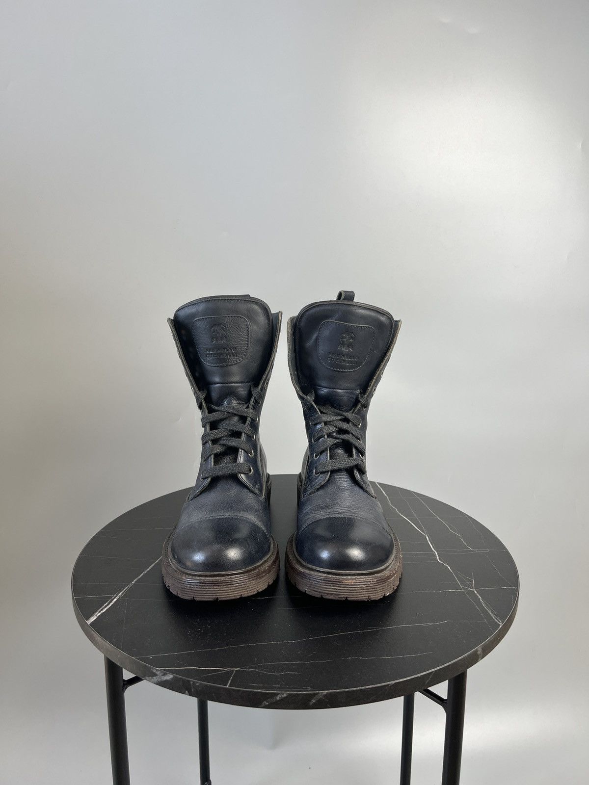 Brunello Cucinelli Brunello Cucinelli Blue Leather Combat Boots (Y0495) Size US 7 / IT 37 - 3 Thumbnail