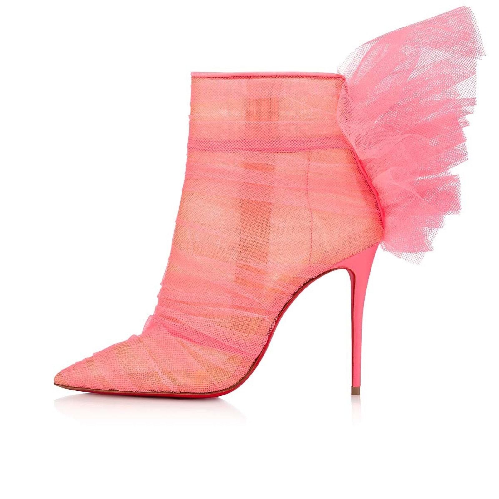 Christian Louboutin Christian Louboutin Libellibooty 100 Pink Mesh Tulle Ankle Size US 7 / IT 37 - 3 Thumbnail