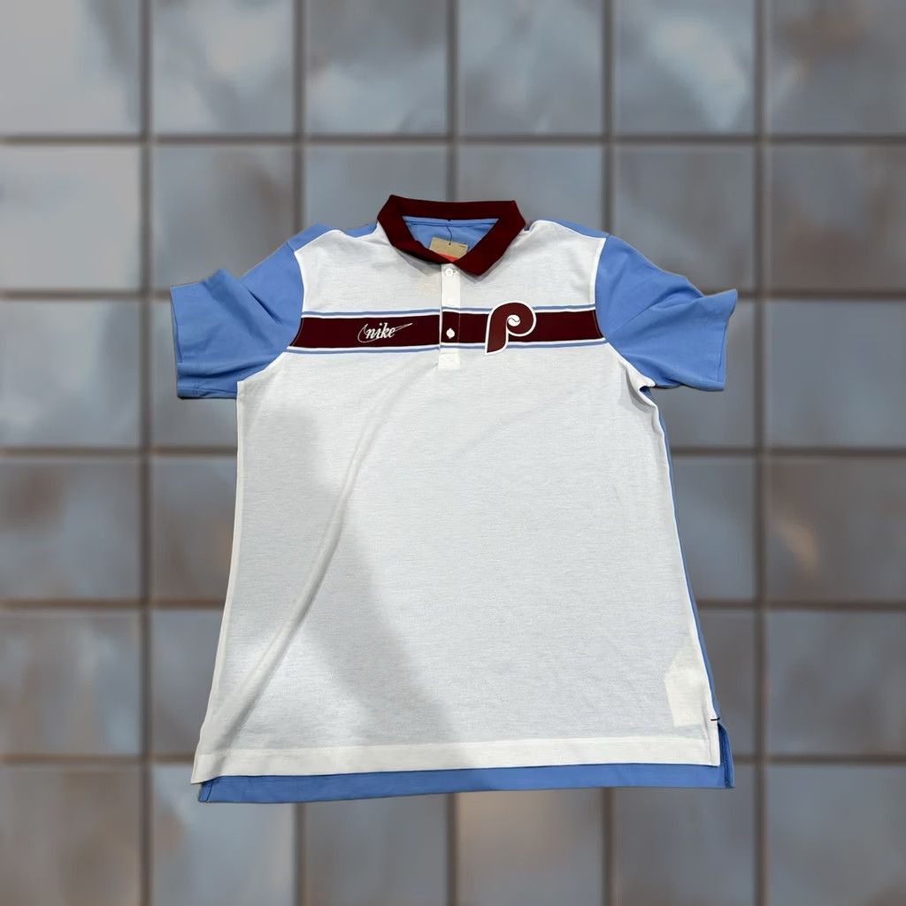 Nike NWT Nike Dri-Fit Polo Philadelphia Phillies Throwback Logo Men's L Blue Shirt Polo Baseball Nike Size US L / EU 52-54 / 3 - 1 Thumbnail