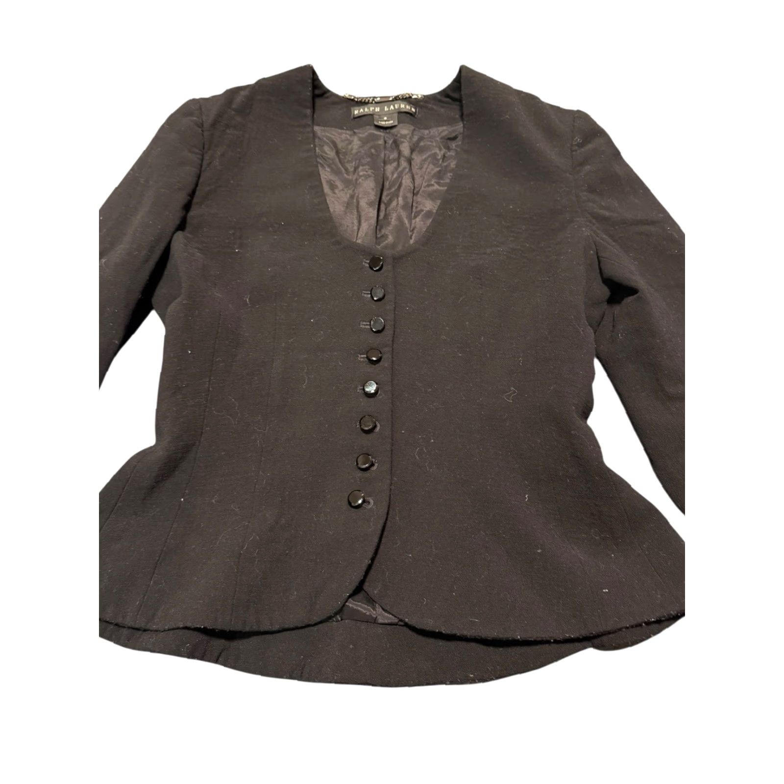 Vintage VINTAGE Ralph Lauren Black Label Blazer 8 Wool Peplum V-Neck Button-Front USA Made Jacket Woman Size M / US 6-8 / IT 42-44 - 2 Thumbnail