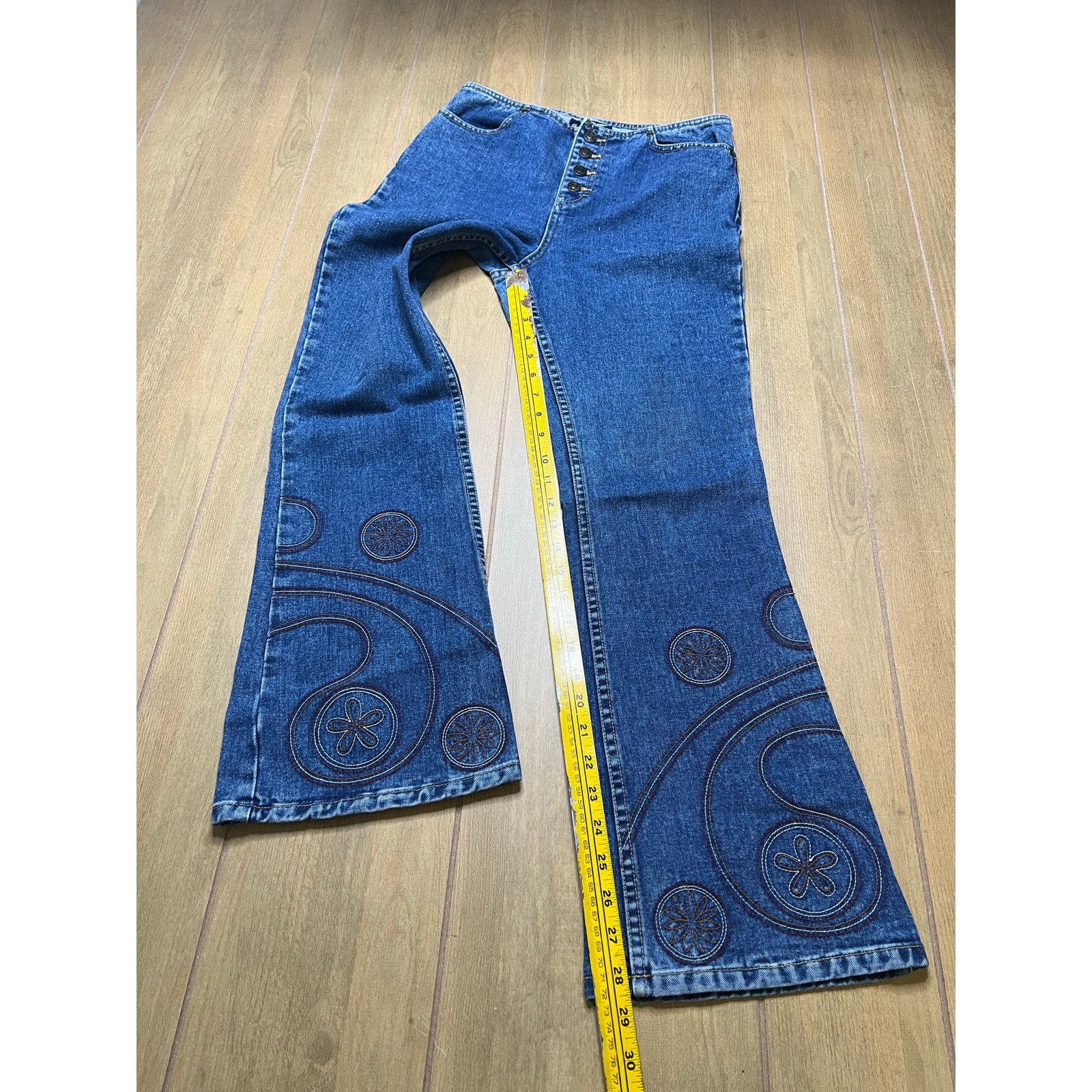 Vintage GASOLINE Flare Jeans Womens Sz 28 Vintage Y2K Embroidered Size 28" / US 6 / IT 42 - 7 Thumbnail