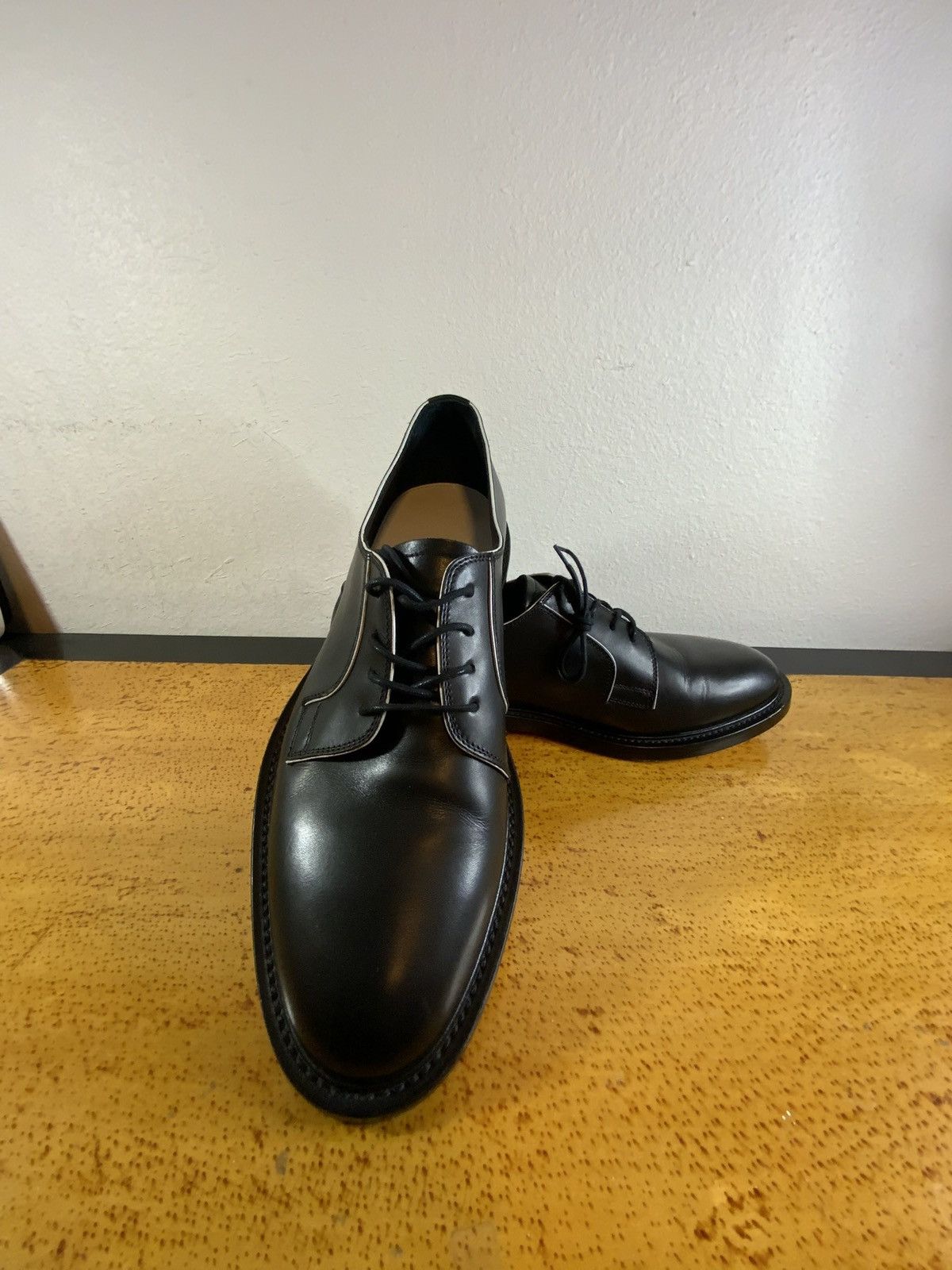 Paul Smith Mainline White Trim Leather Derby Made In Italy Shoes in Black, Men's (Size 9)