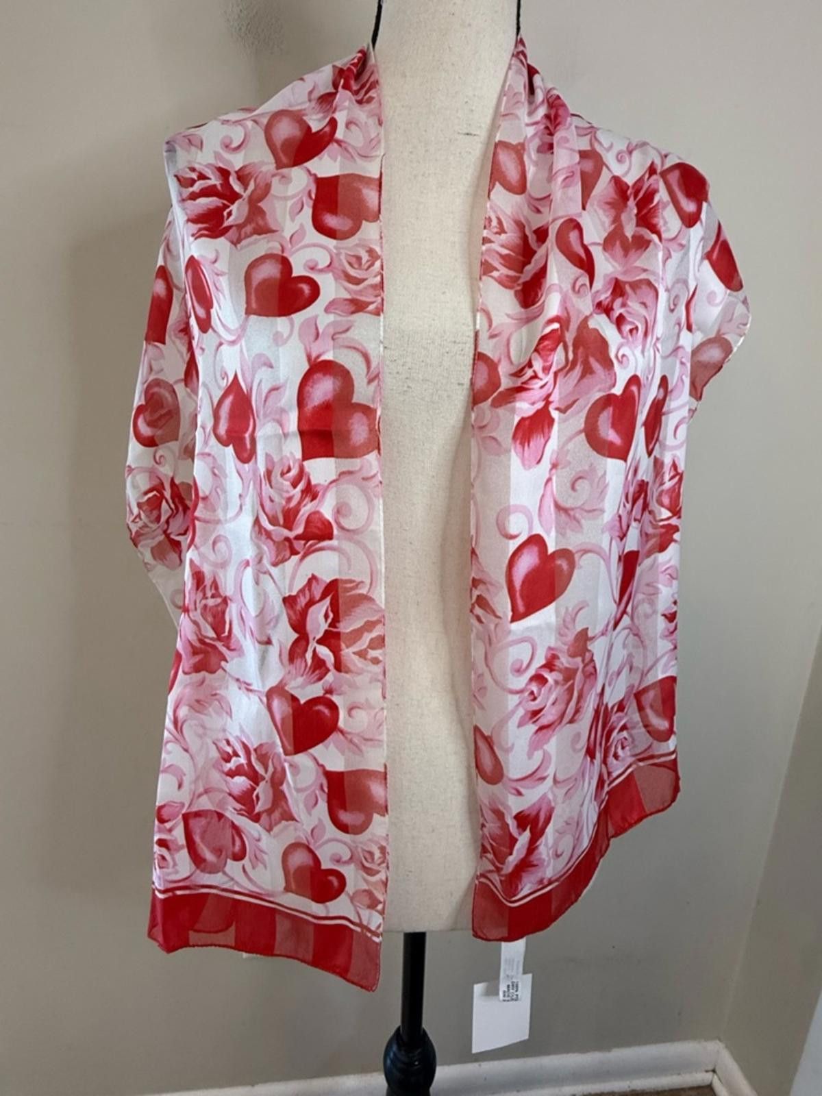 Other Tessitura heart pattern rectangular scarf pink red white OS Size ONE SIZE - 2 Thumbnail