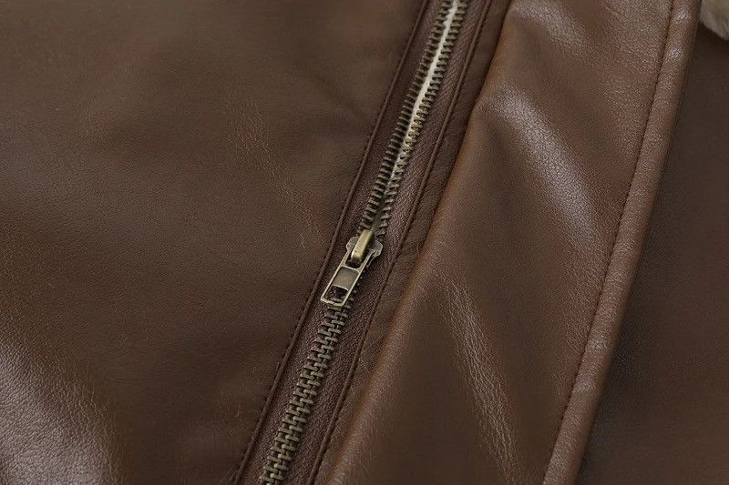 Other Winter Fur PU Leather Vintage Motorcycle Jacket Coat Unisex Size ONE SIZE - 11 Thumbnail