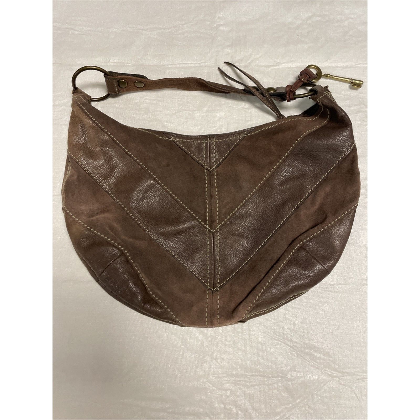 Fossil Fossil Vintage Brown Patchwork Leather Suede Shoulder Bag Size ONE SIZE - 2 Thumbnail