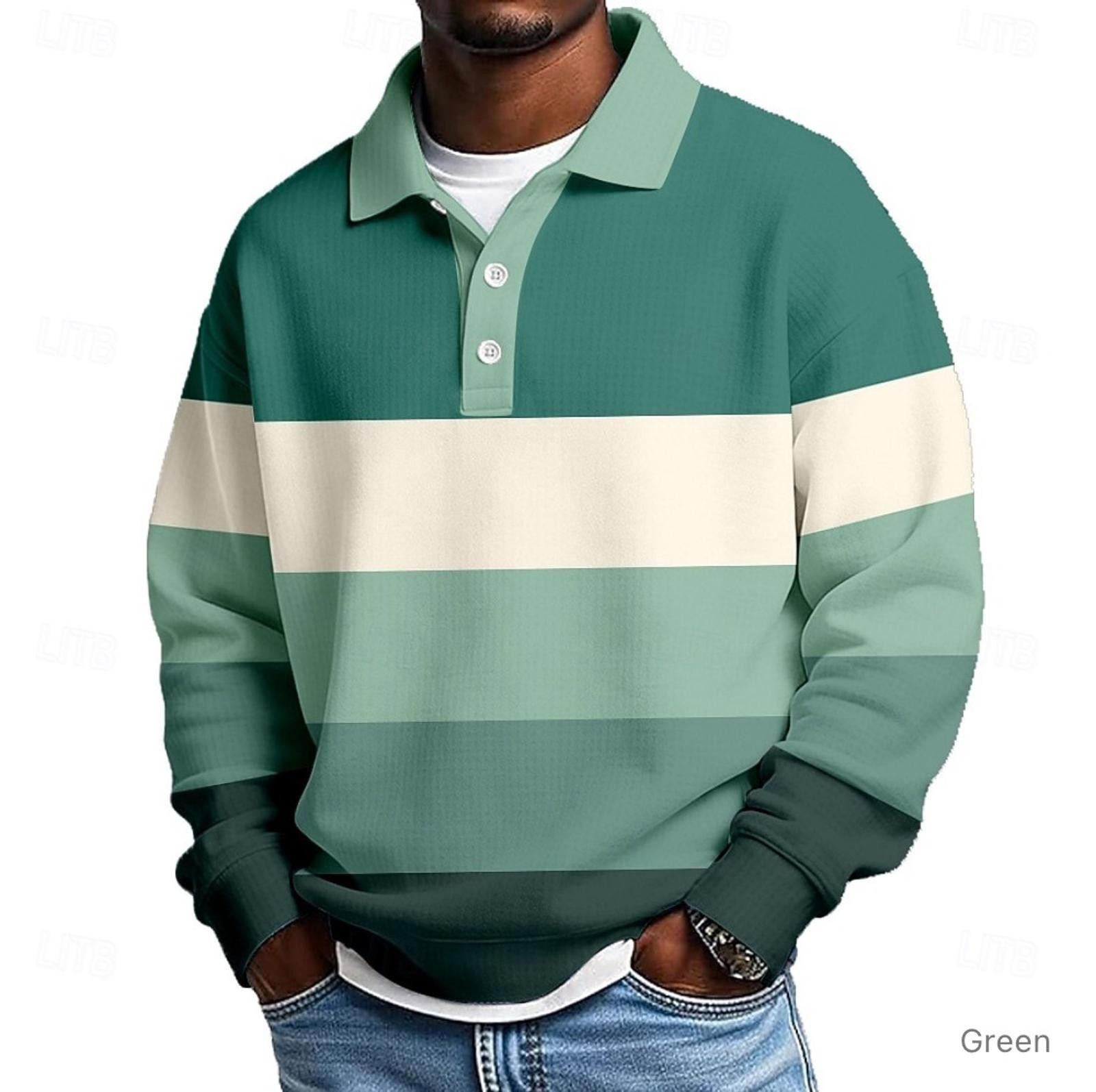 Other Men's 2XL Stripped Green Long Sleeve Shirt Size US XXL / EU 58 / 5 - 1 Thumbnail