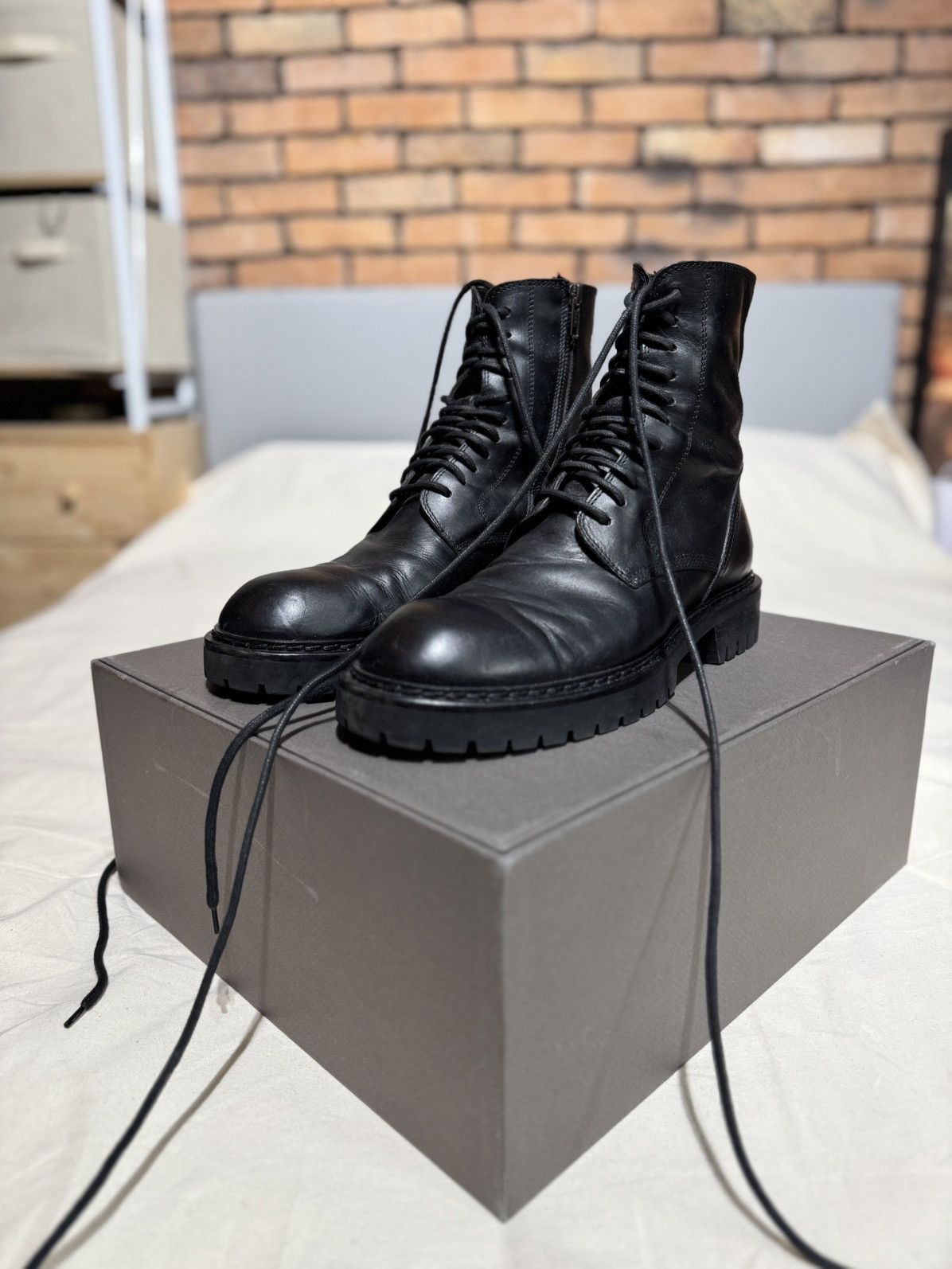 Pre-owned Ann Demeulemeester $1385 Combat Boots Stompers Lace High Top Zipper