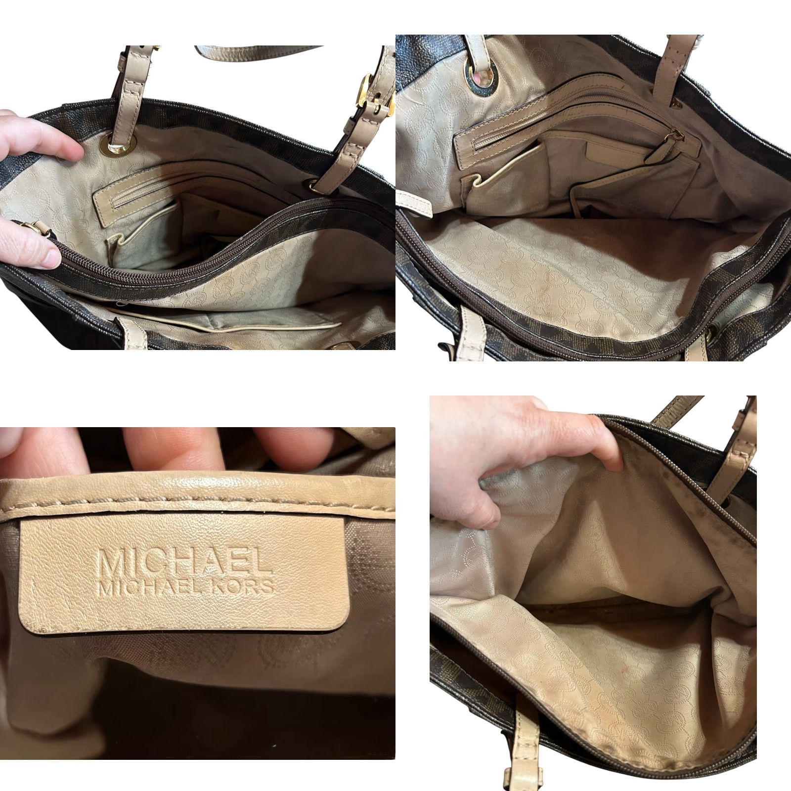 Vintage Michael Kors Jet Set Travel Brown Tote Shoulder HandBag Purse Women’s Leather Exterior Tote Bag Size ONE SIZE - 11 Thumbnail