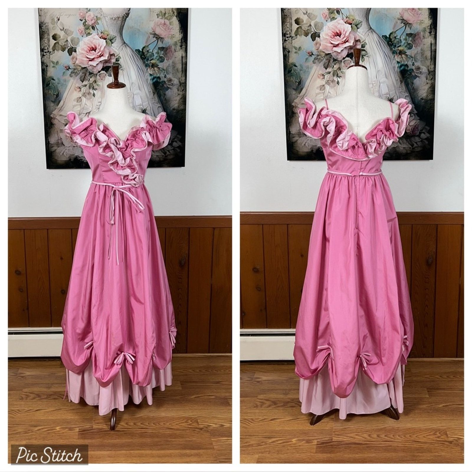 Vintage Darling Vintage 1970s Pink Taffeta Southern Belle Gown! Size L / US 10 / IT 46 - 1 Thumbnail