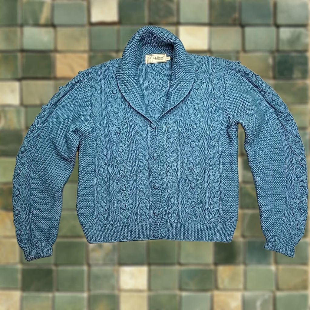 Vintage Vintage L.L. Bean Sweater Cardigan Womens 38 Teal Wool Cable Knit Shawl Collar Zip Front Size XS / US 0-2 / IT 36-38 - 1 Thumbnail