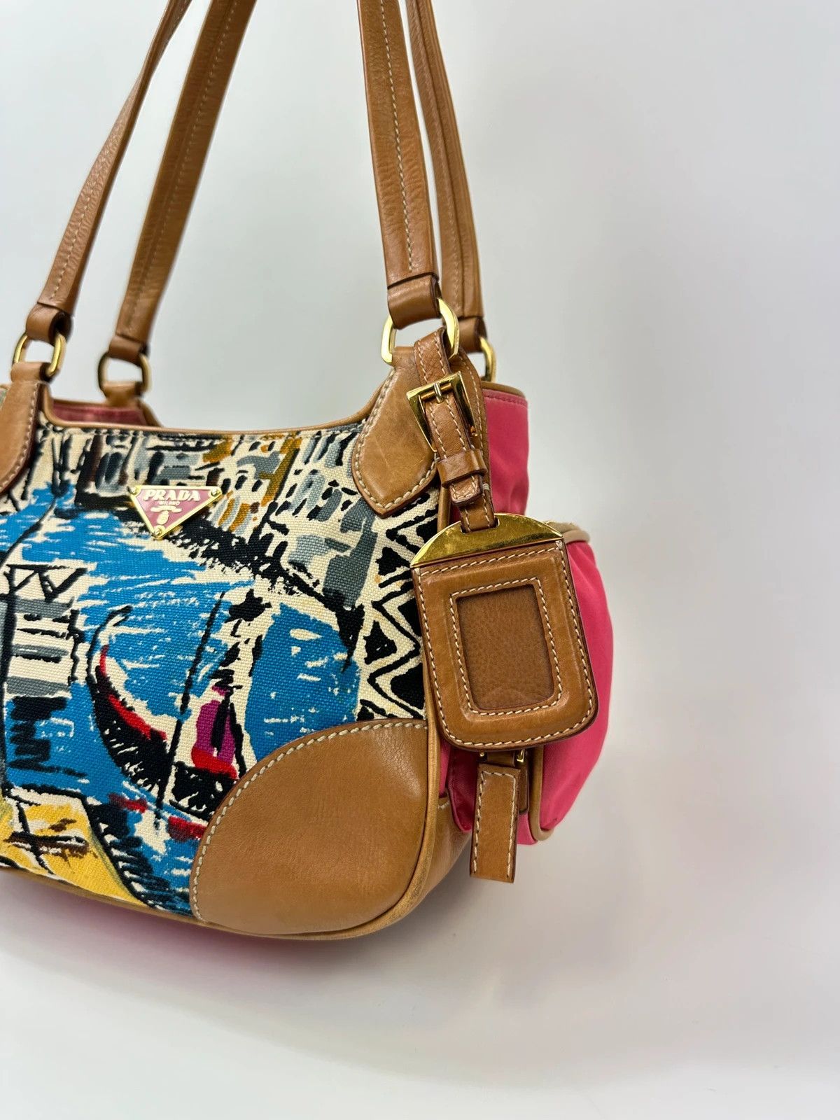 Prada Prada Milano SS04 Venezia Leather & Canvas Painting HandBag Size ONE SIZE - 5 Thumbnail