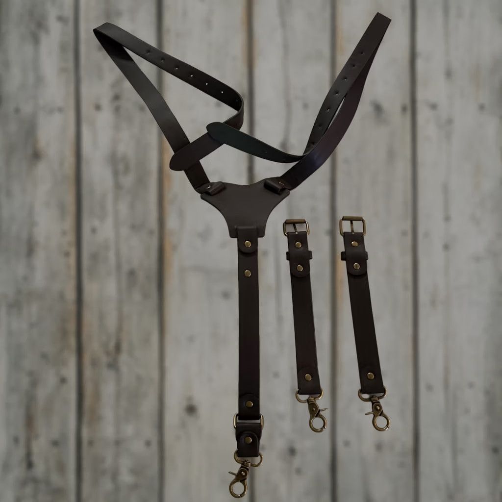 Vintage Unbranded Leather Suspenders Y-Back Heavy Duty 3 Metal Lobster Hooks Adjustable Brown Mens One Size BelT Clip Leather Size ONE SIZE - 1 Thumbnail