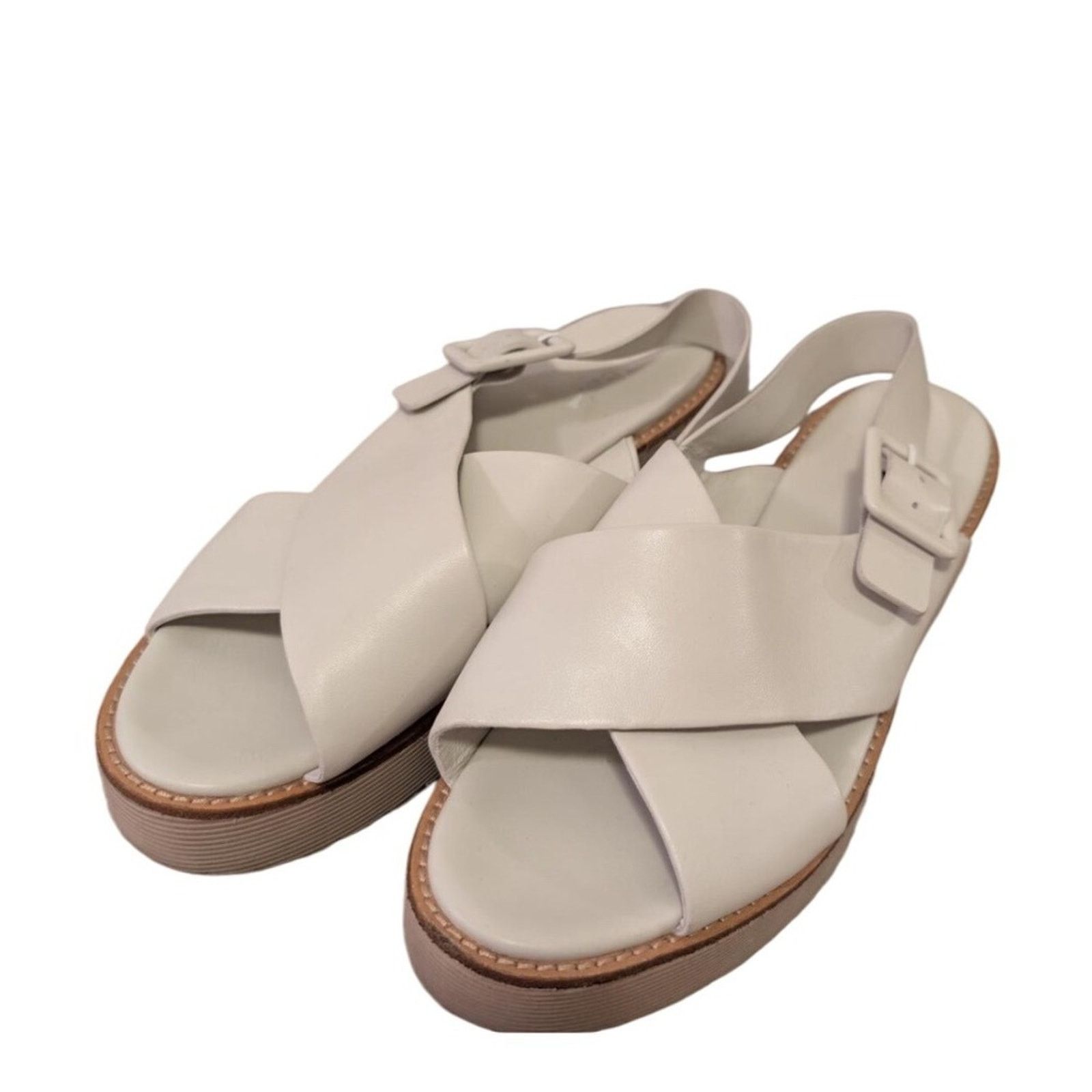 Vince Vince White Leather Crisscross Platform Buckle Strap Sandals Size US 10 / IT 40 - 1 Thumbnail