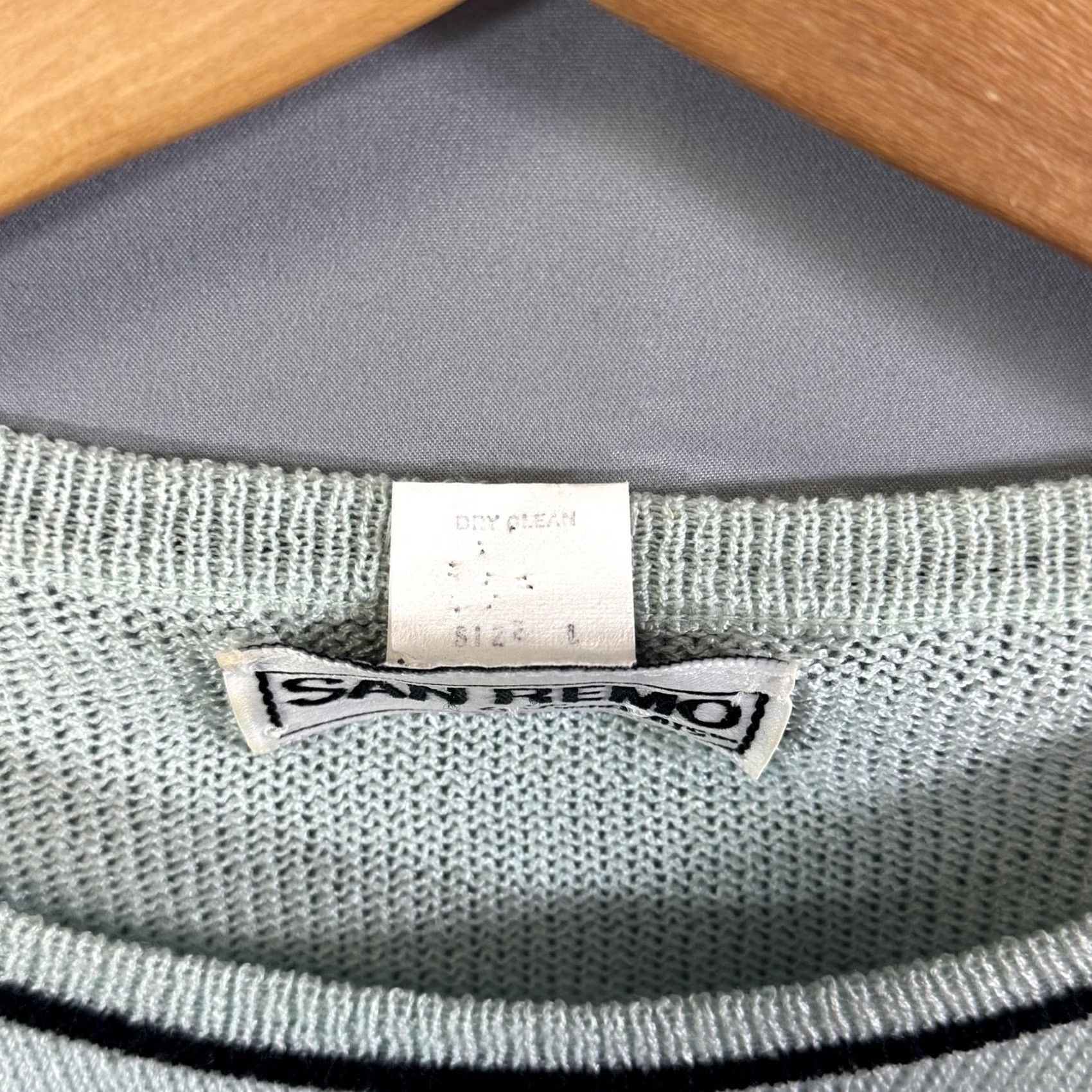 Vintage VINTAGE San Remo Sweater Womens Large Knit Short Sleeve Black Trim 90s Pullover Reasonable Green/Light Blue Size L / US 10 / IT 46 - 4 Thumbnail