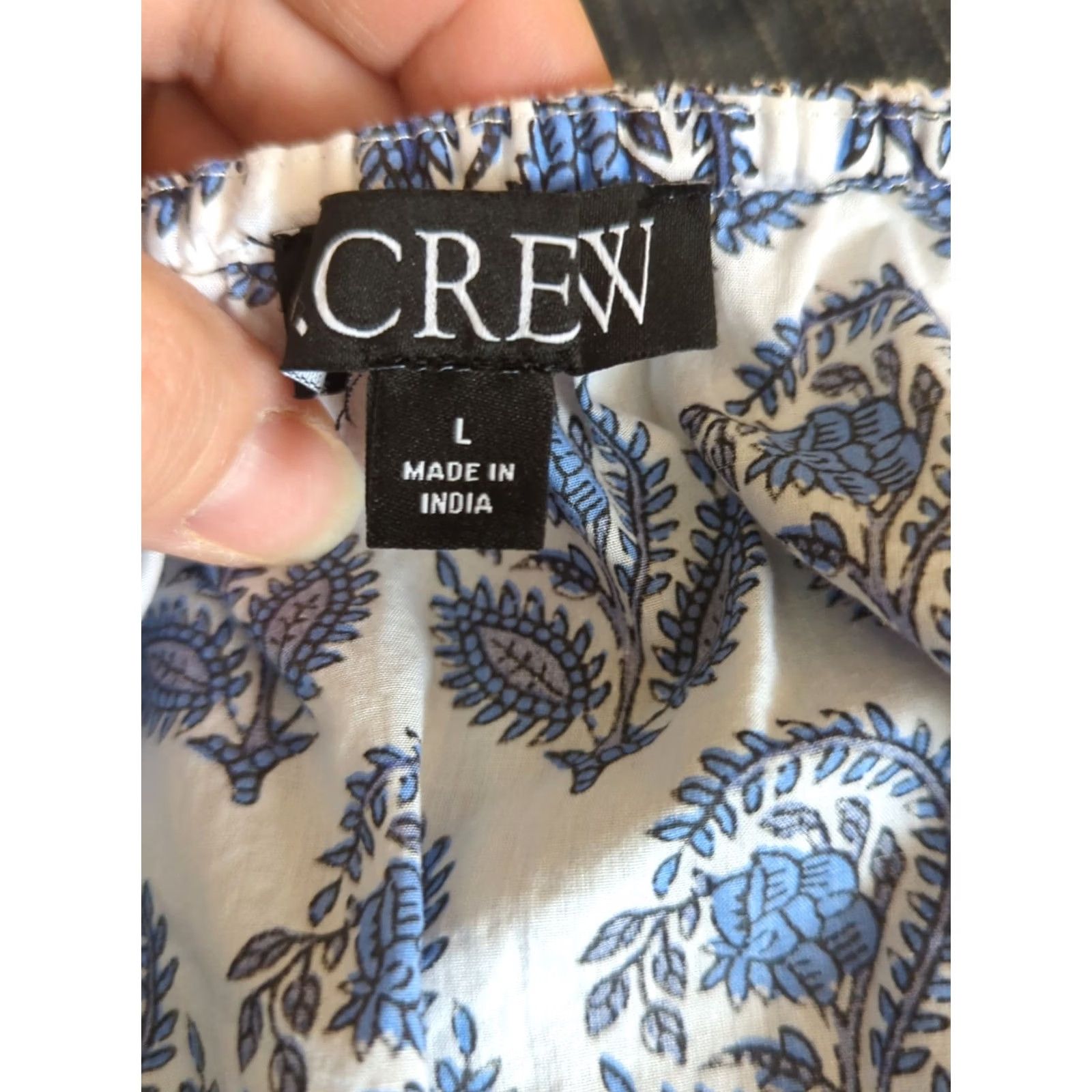 J.Crew J.CREW Mini Dress in Bandana Block Print Floral Blue L Boho Cottage Floral A-Line Short Sleeve Balloon Button V-Neck Casual Women Size L / US 10 / IT 46 - 7 Thumbnail