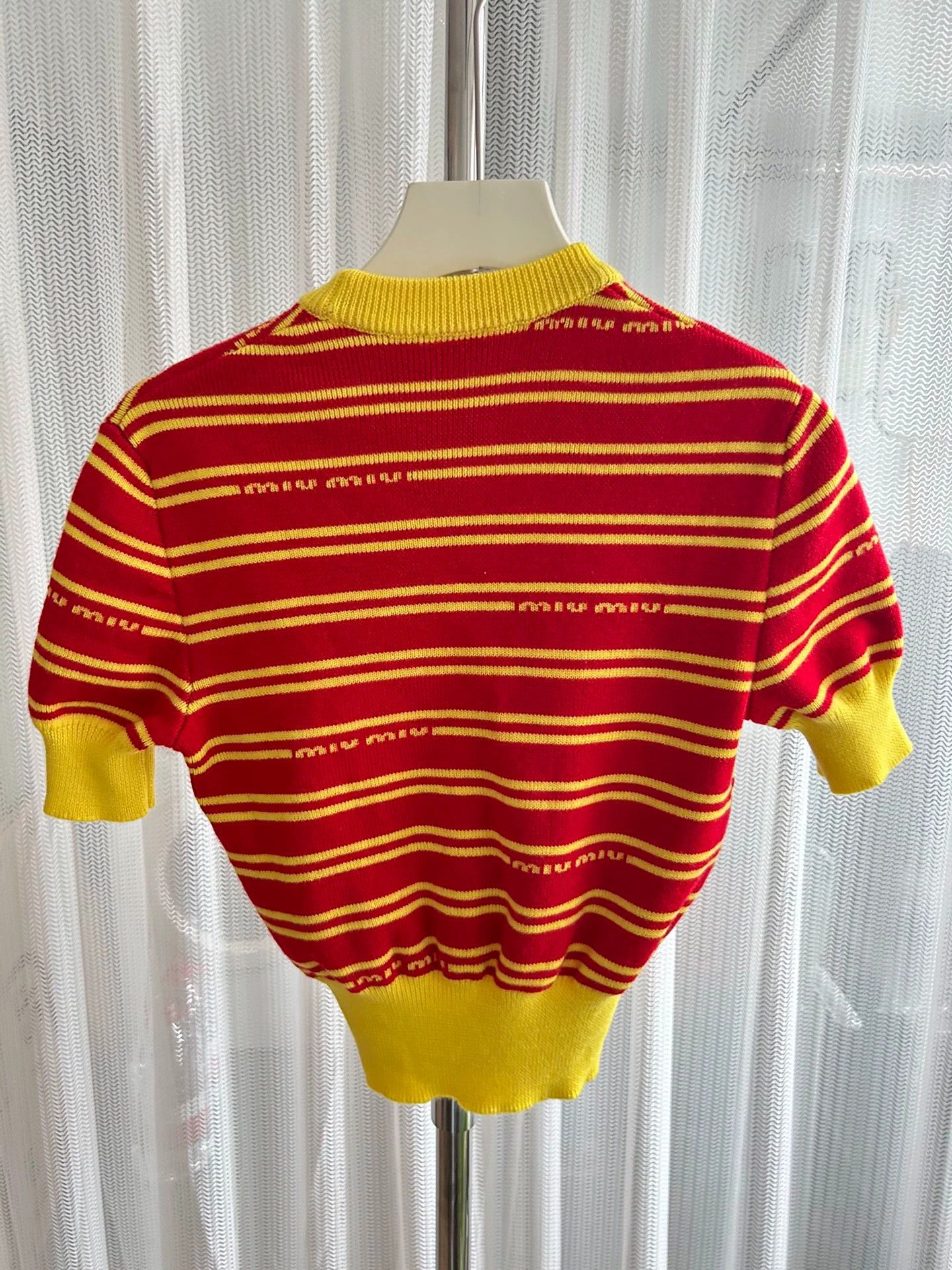Miu Miu MIU MIU Red-Yellow Colorblocked Striped Knit Short Sleeve 36 Size XS / US 0-2 / IT 36-38 - 3 Thumbnail