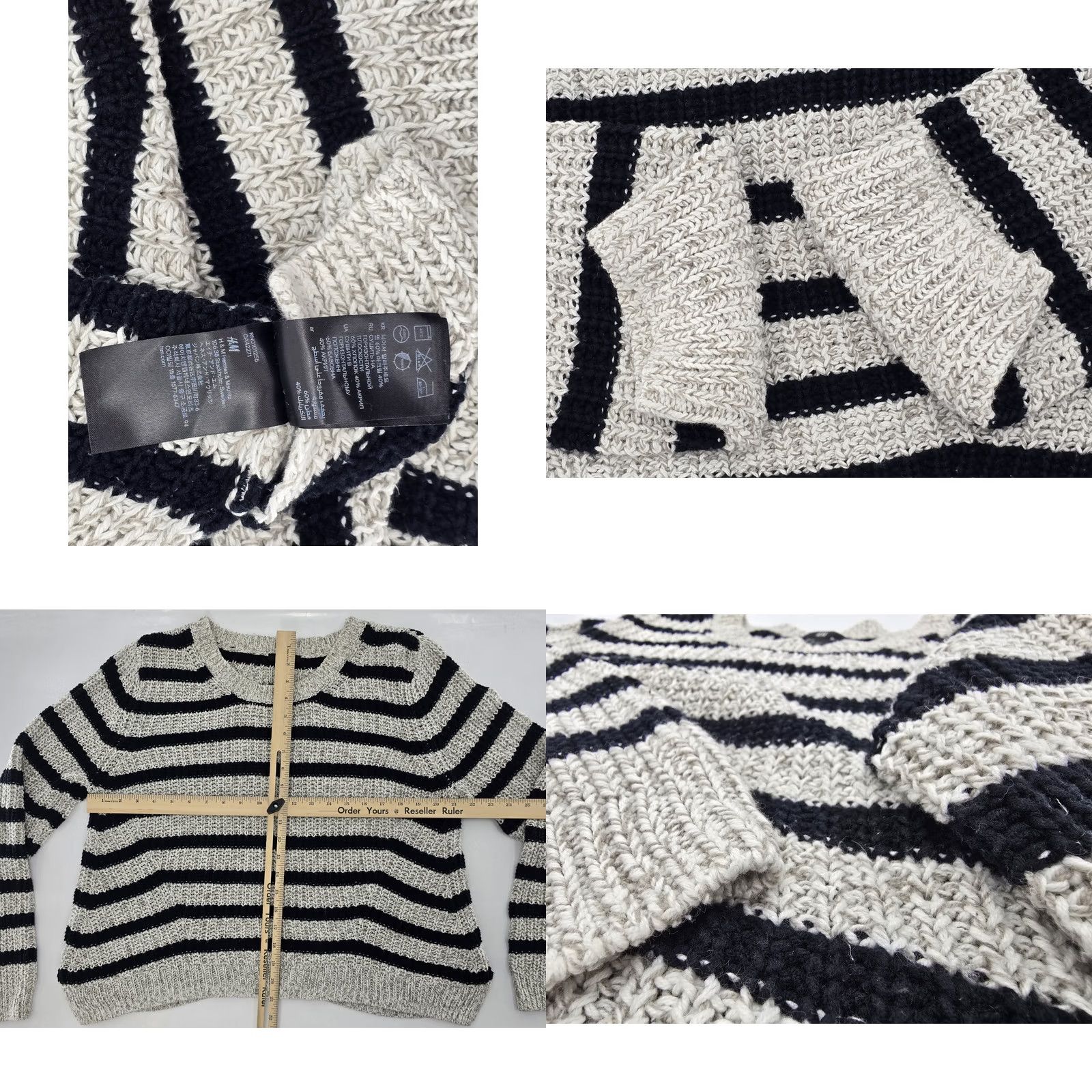 H&M H&M Chunky Knit Sweater Women's Black Off-White Striped Loose Fit Pullover- L Size L / US 10 / IT 46 - 8 Thumbnail