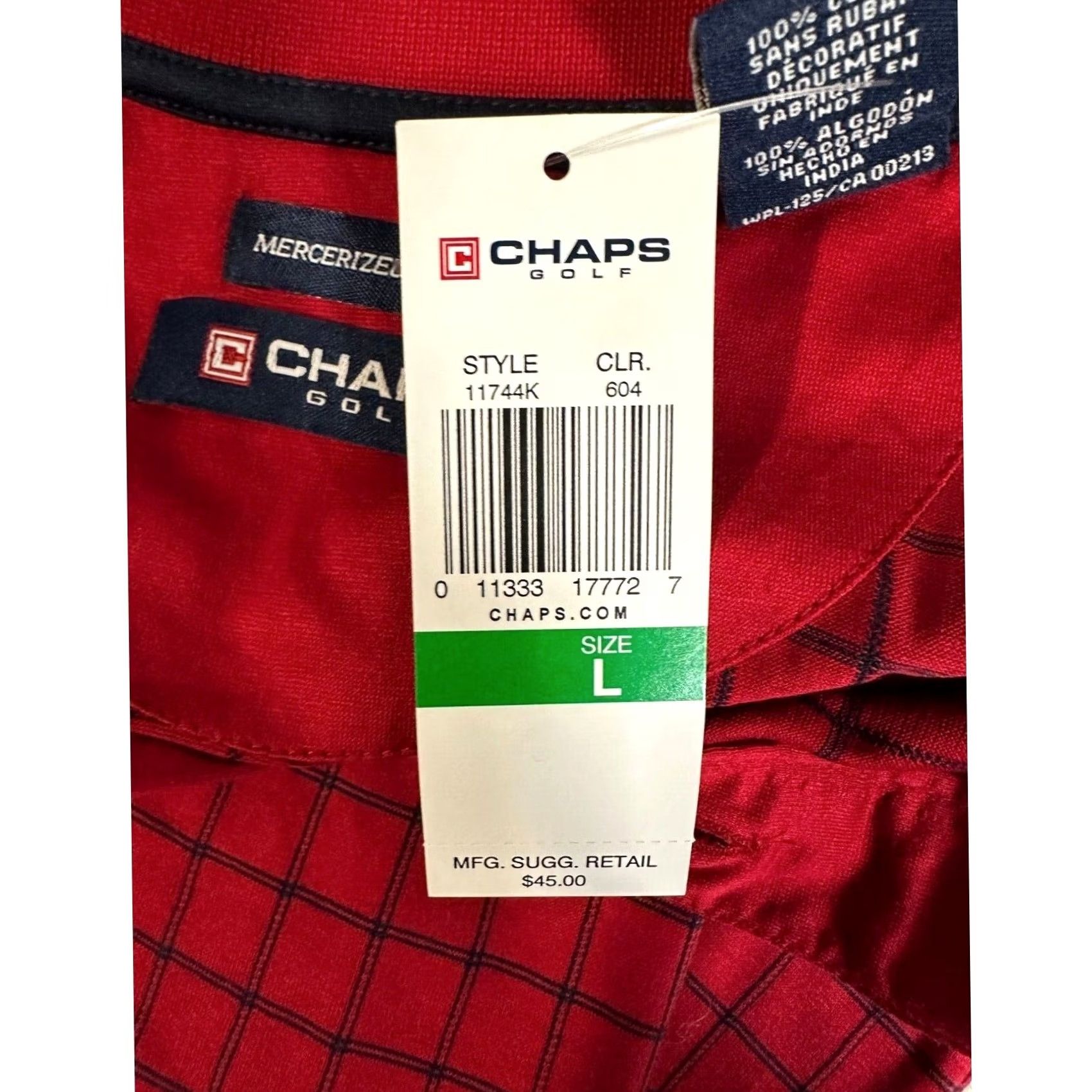 Chaps Chaps Golf Polo Shirt Mens Large Red Grid Check Mercerized Athletic Rugby NEW Size US L / EU 52-54 / 3 - 2 Thumbnail