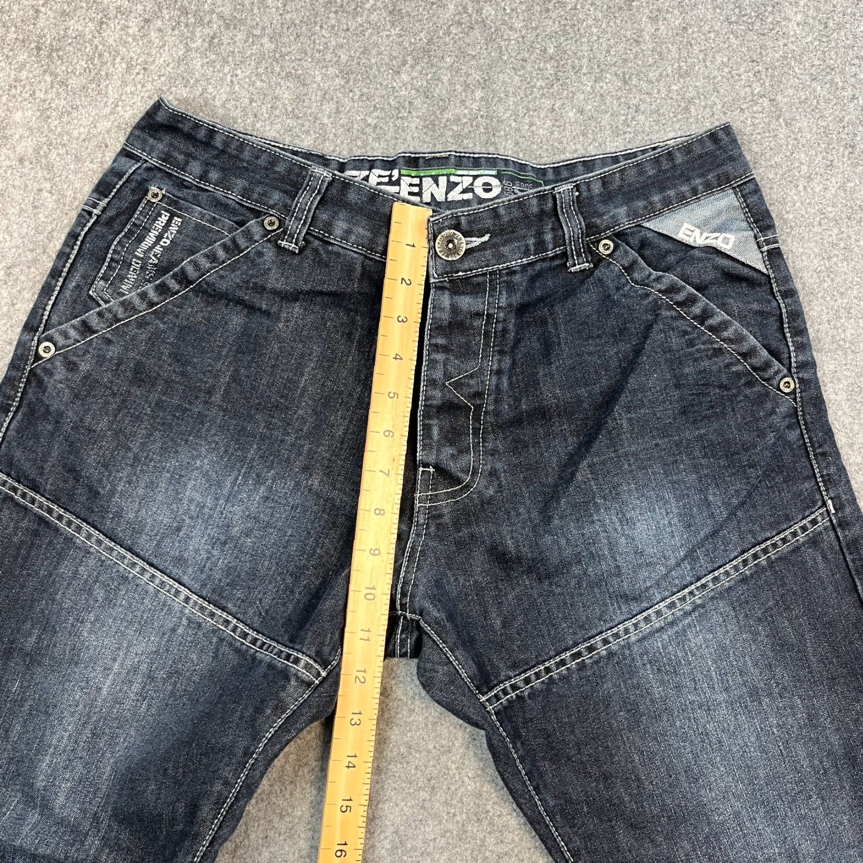 Kenzo Enzo Jeans Mens Relaxed Straight 34 Dark Blue Cinch Buckle Y2K Double Knee 5-Pocket Denim Classic Size US 34 / EU 50 - 5 Thumbnail