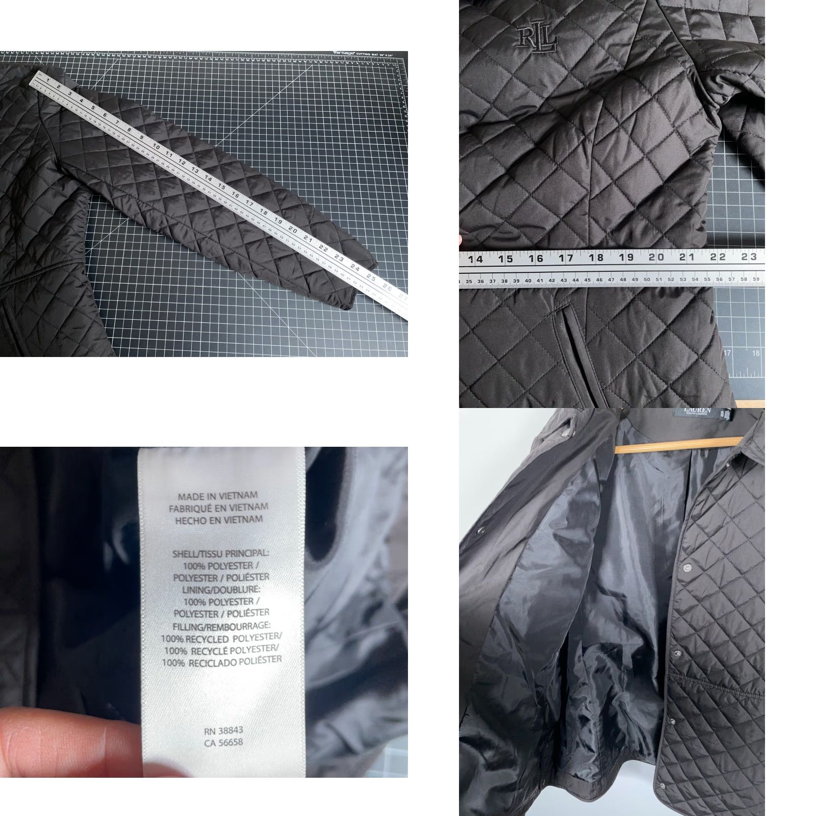 Ralph Lauren Lauren Ralph Lauren Quilted Hunting Jacket Women's XL Black Snap Collar Tear - 90s Army Style, Pockets, Regular Fit, Polyester Size XL / US 12-14 / IT 48-50 - 8 Thumbnail
