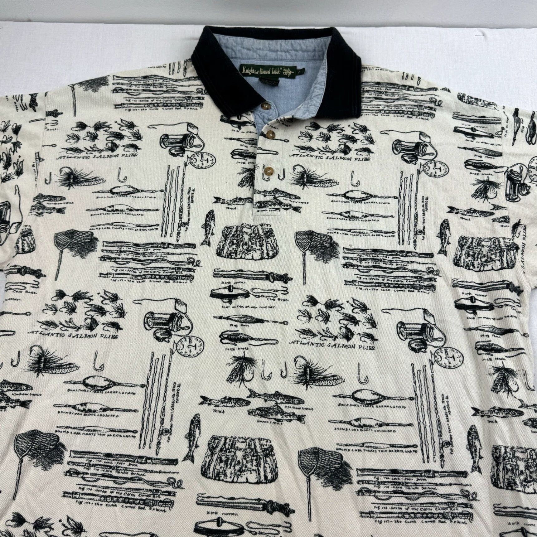 Vintage Vintage Knights Of Round Table Polo Shirt Print Fishing Lure Cream Large Adult Size US L / EU 52-54 / 3 - 2 Thumbnail