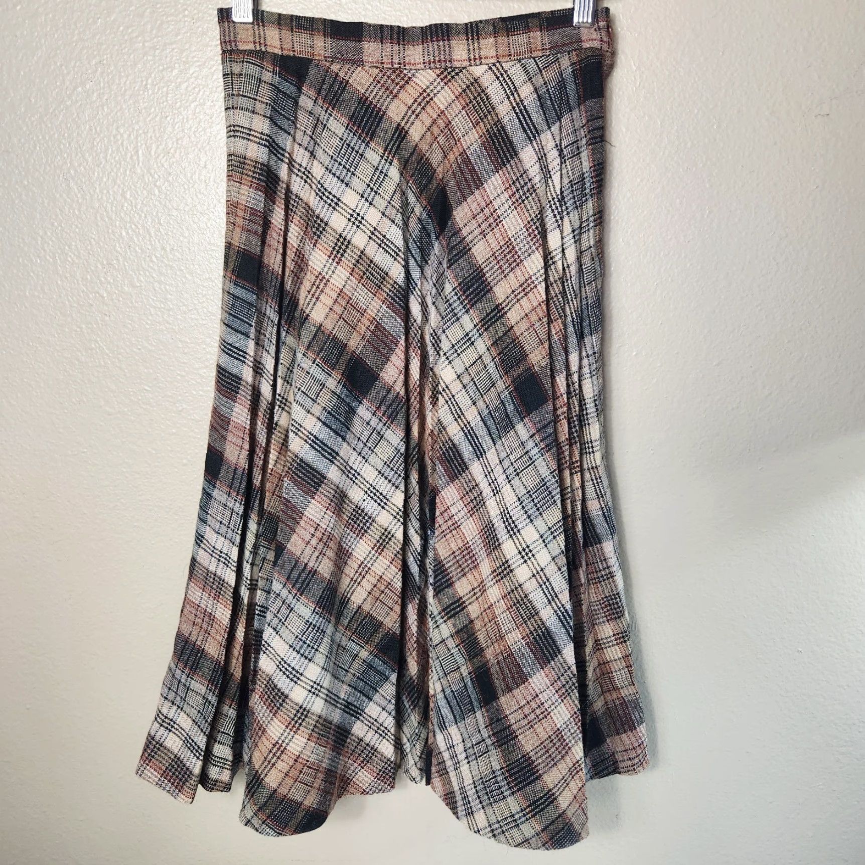 Vintage VINTAGE Panther Wmns |Modern 2-4| VTG Wool/Trevira Polyester Blend Pleated Midi Skirt Shirt Womens XS Brown Plaid 80s Academy Wardrobe - Mens? Size 26" / US 2 / IT 38 - 2 Thumbnail