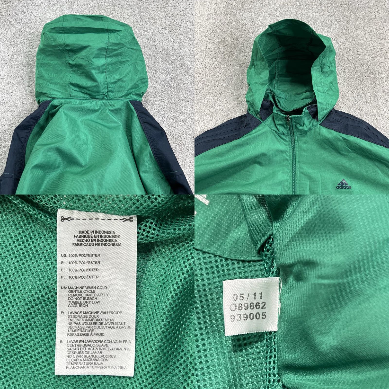 Adidas Adidas Windbreaker Jacket Men’s XL Green Navy Blue Full Zip Hooded Pockets Lined Logo Zip Size US XL / EU 56 / 4 - 10 Thumbnail