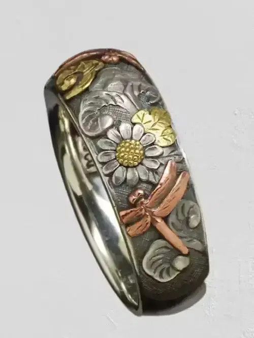 Jewelry × Vintage Flower & Dragonfly Decor Ring Size ONE SIZE - 2 Thumbnail