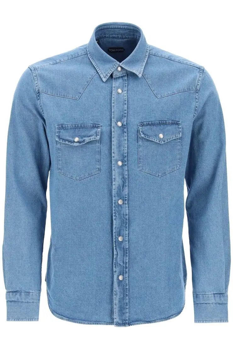 image of Tom Ford O1S22I1N0324 Denim Western Shirt In Blue, Men's (Size Small)