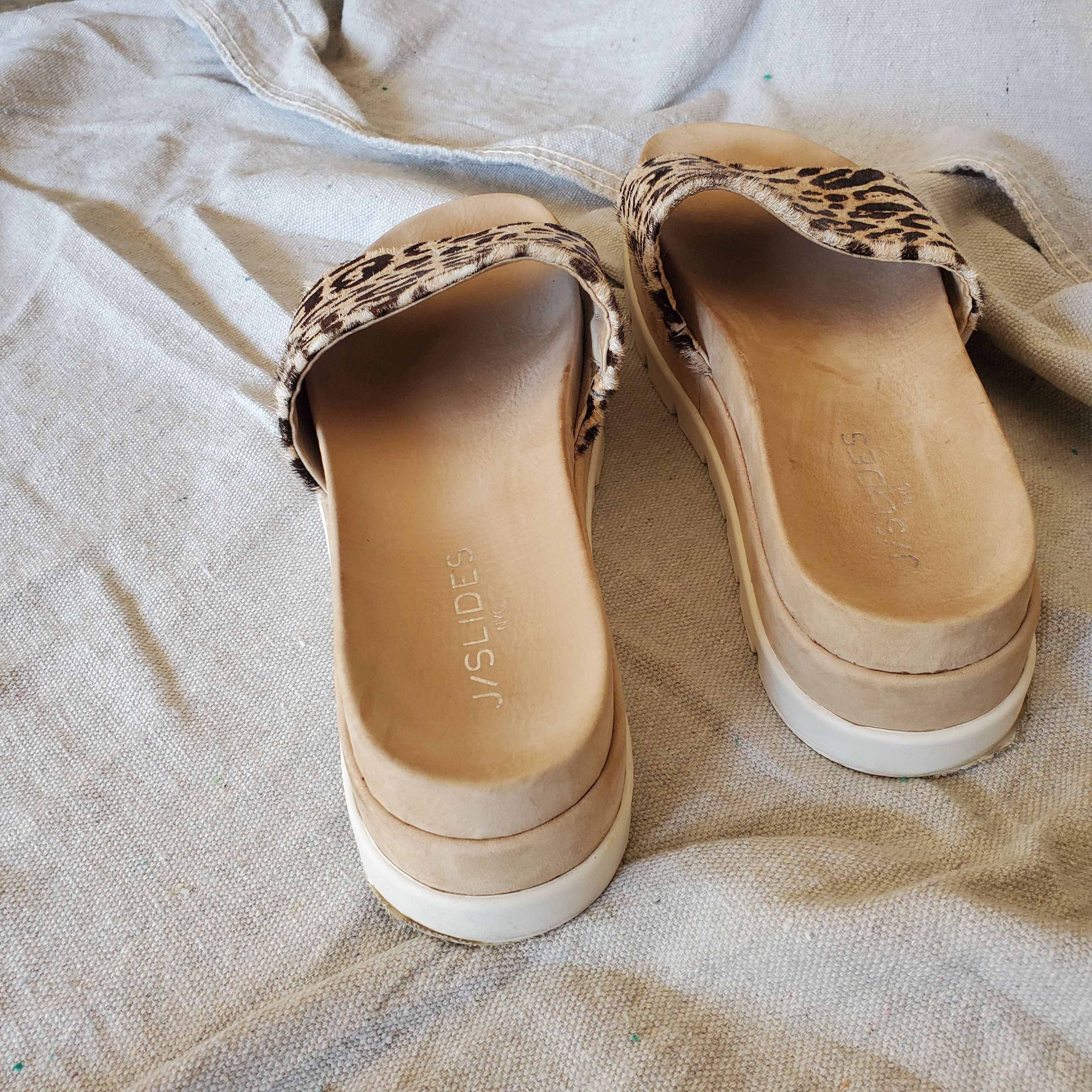 J/Slides J/Slides Leopard Print Calf Hair Platform Leather Beige Size US 8 / IT 38 - 5 Thumbnail