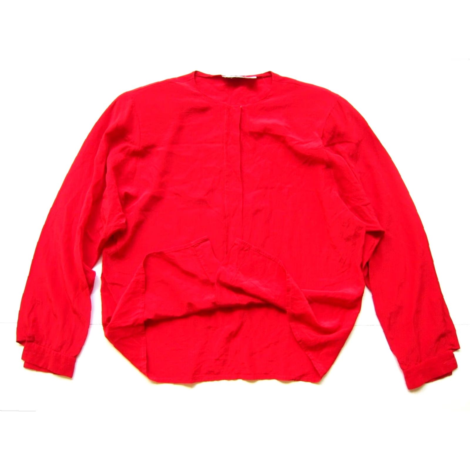 Anne Klein VINTAGE Anne Klein II Blouse Shirt Women 6 Red Silk Long Sleeve Button Down Crew Neck Size M / US 6-8 / IT 42-44 - 5 Thumbnail