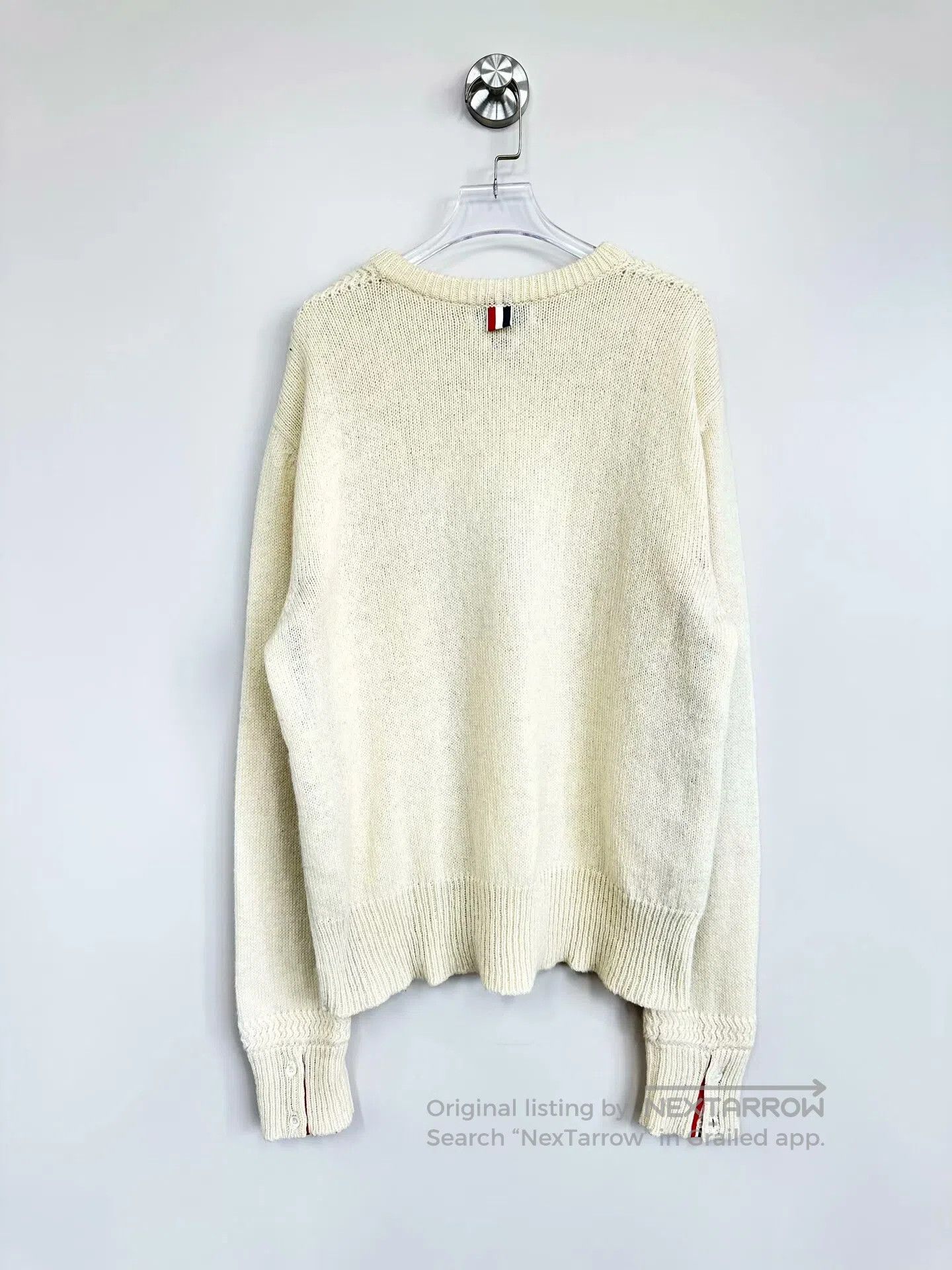 Thom Browne Thom Browne Ivory pocket side stripe logo wool knitted swe Size US M / EU 48-50 / 2 - 2 Thumbnail