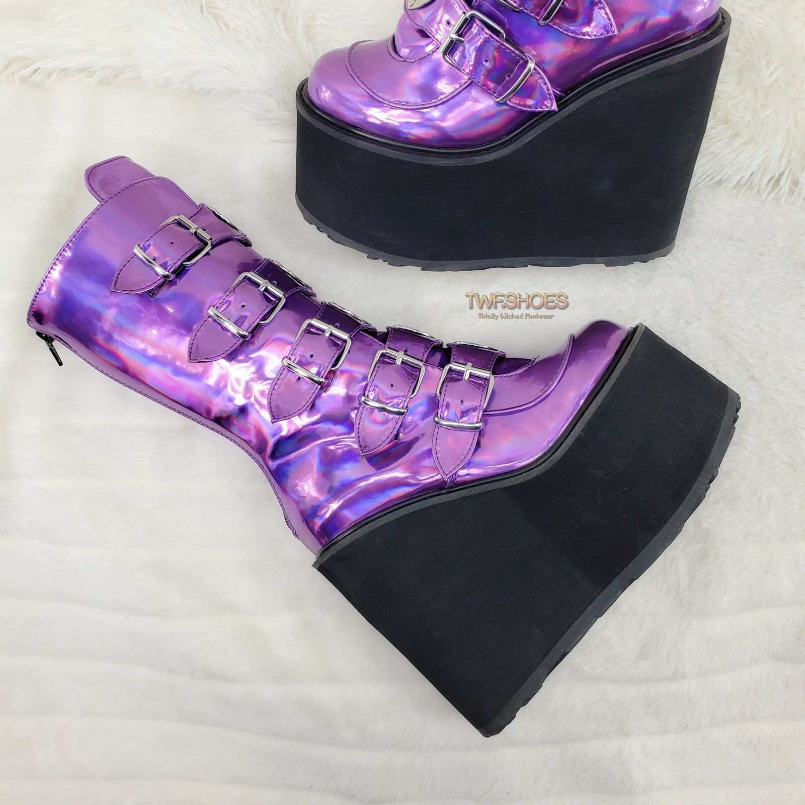 Demonia Cult DEMONIA Swing 230 Purple Hologram Calf Boot 5.5" Platform He Size US 6 / IT 36 - 5 Thumbnail