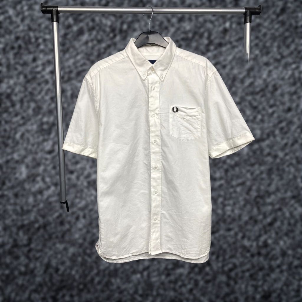 Fred Perry Fred Perry Mens Short Sleeve Shirt L White Cotton Embroidered Button-Up Shirt Size US L / EU 52-54 / 3 - 1 Thumbnail