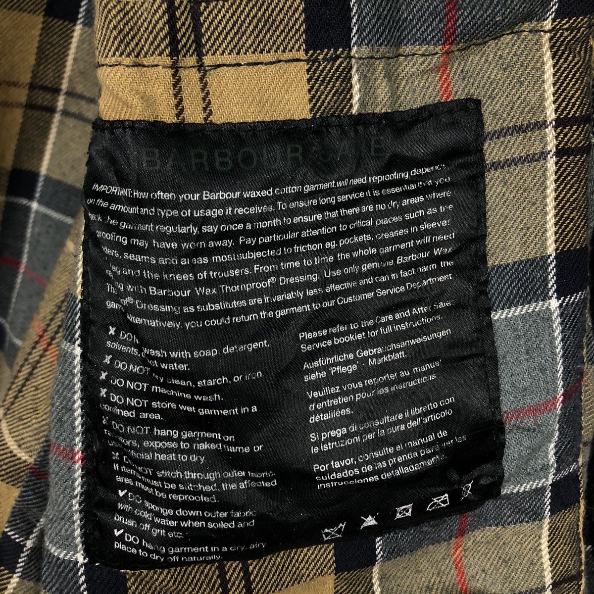 Barbour 📌Vintage Wax Jacket Barbour England Oilskin Blanket Tartan Size US M / EU 48-50 / 2 - 22 Thumbnail