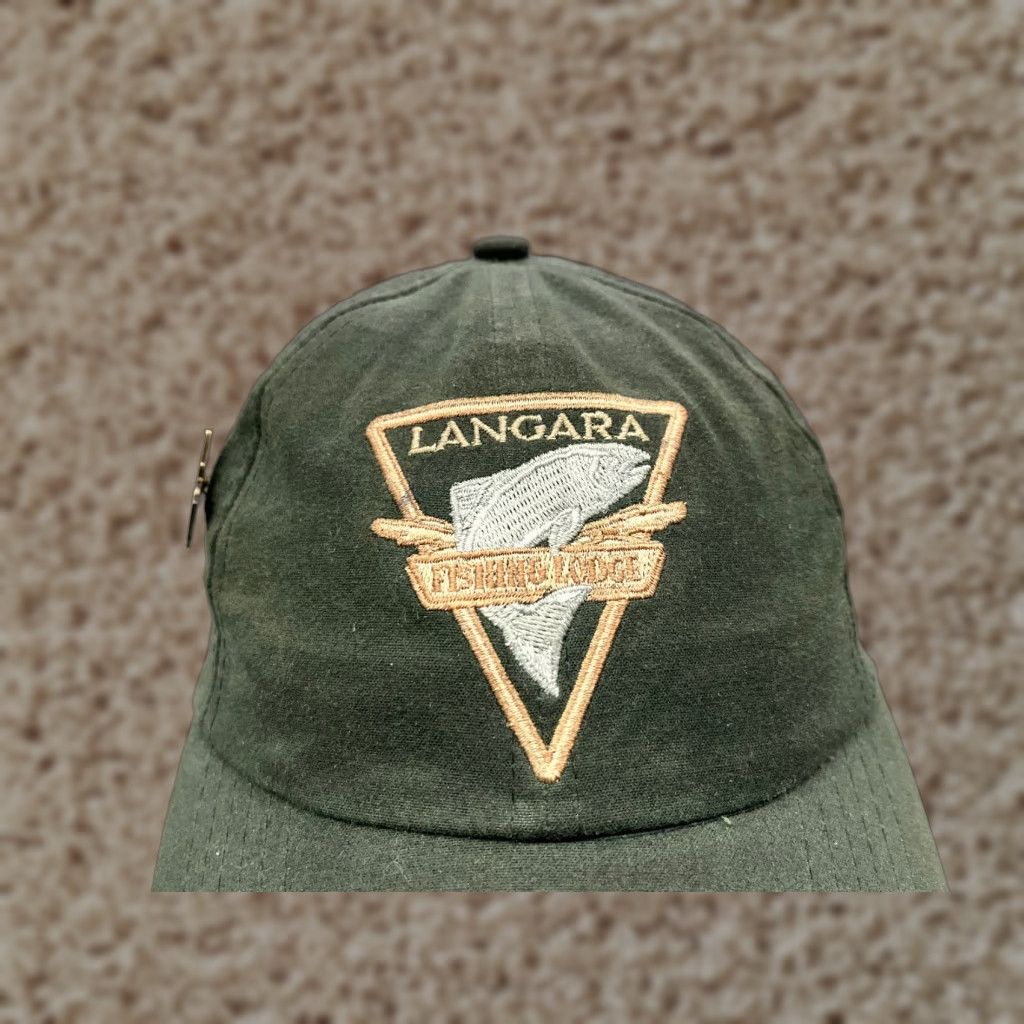 Vintage Langara Langara Fishing Lodge 20 Years Hat Cap Strap Back Adult OS Green Cotton Twill w/ Pin Vintage: No Size ONE SIZE - 1 Thumbnail
