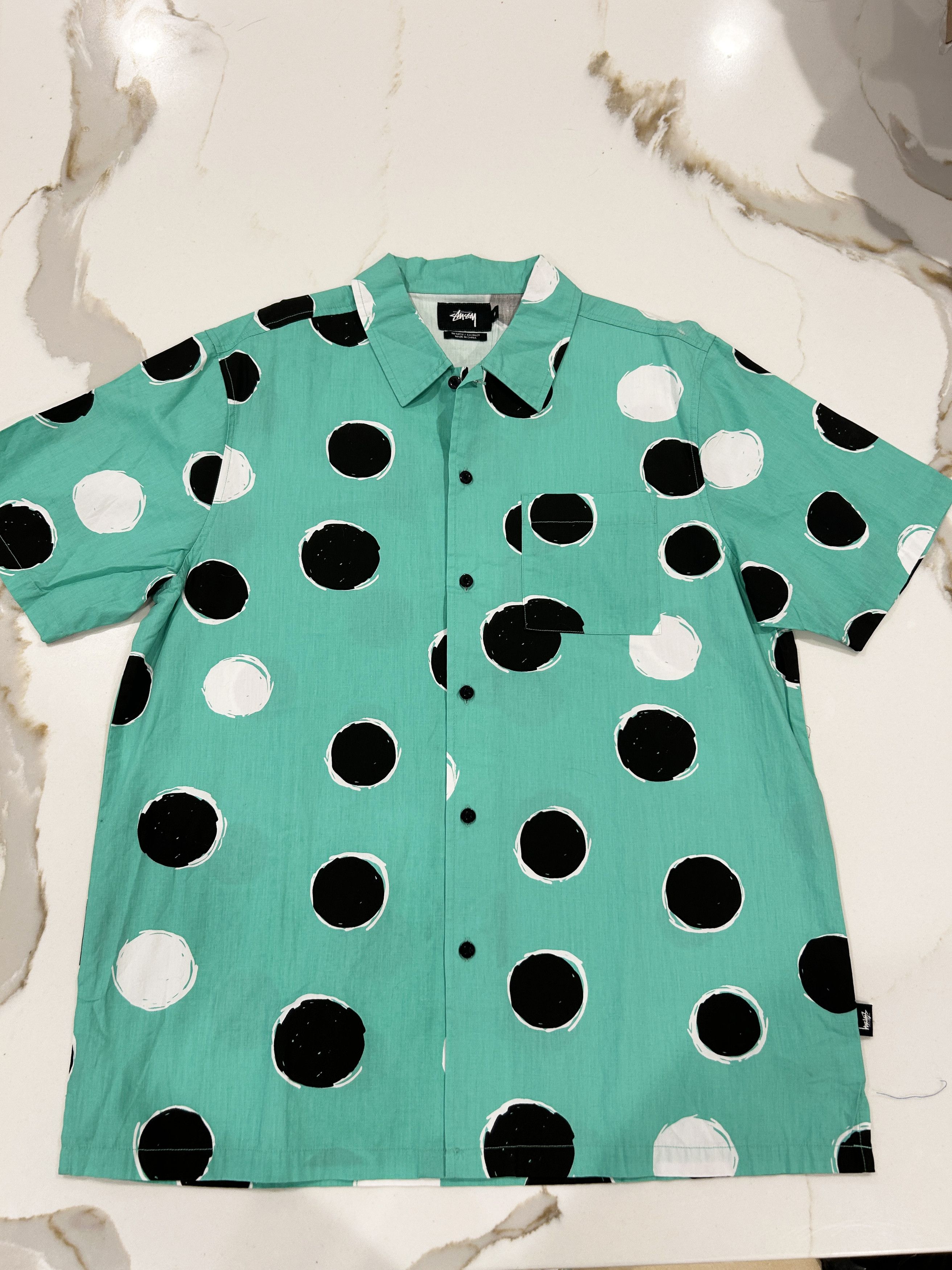 Stussy White Black Dot Shirt Size US M / EU 48-50 / 2 - 1 Thumbnail