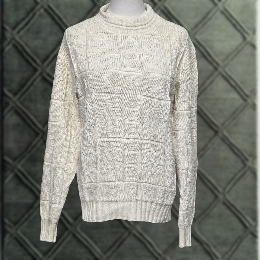 Vintage Woolrich Women Medium Sweater Ivory Cable Knit Mock Neck Made in USA Size M / US 6-8 / IT 42-44 - 1 Thumbnail