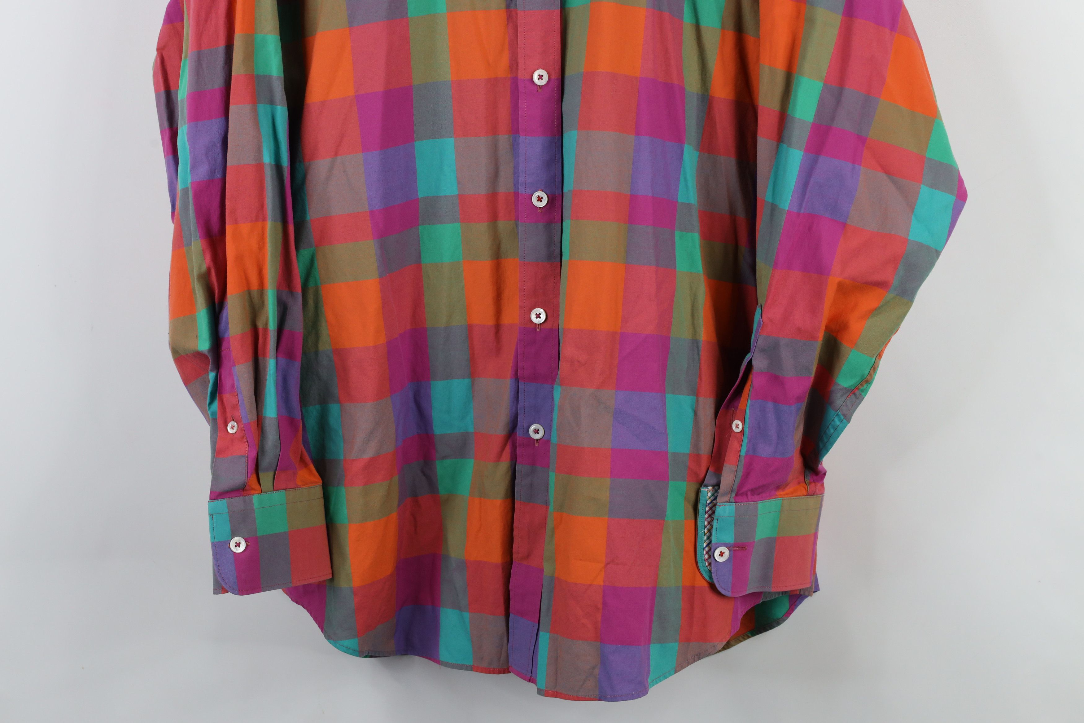 Vintage Bugatchi Uomo Checkered Plaid Collared Button Shirt Cotton Size US XL / EU 56 / 4 - 3 Thumbnail