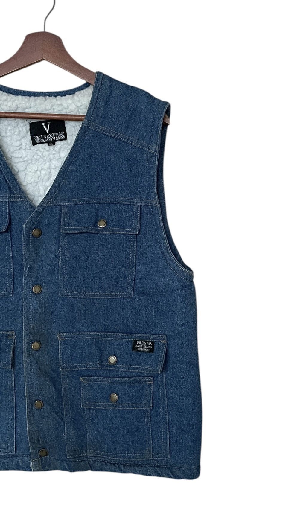 Japanese Brand × Vintage Vintage Brand Valiantas Fur Denim Vest 1990s Size US XL / EU 56 / 4 - 6 Thumbnail