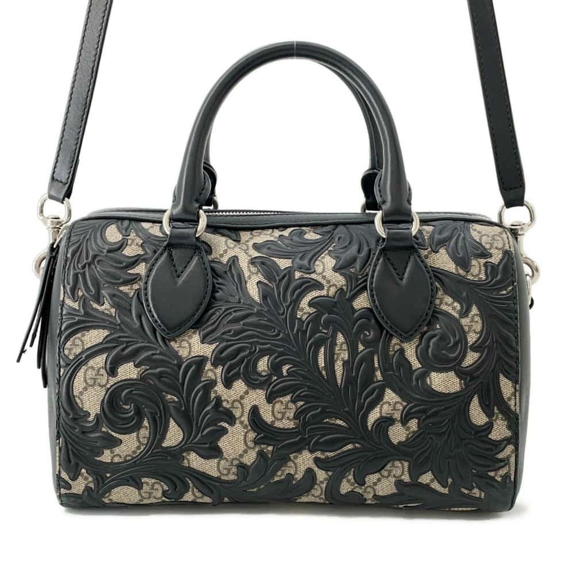 Gucci Handbag Arabesque GG Supreme 409529 Gucci Bag 2Way Shoulder Mini Boston Black in Beige, Women's