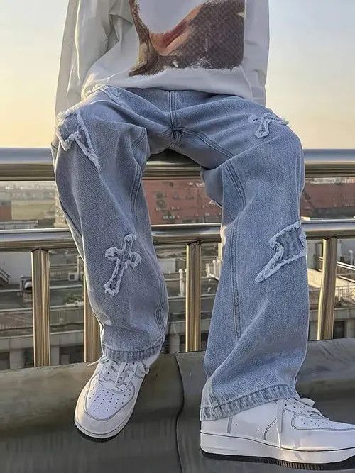Jean Washed Denim Jeans Distressed Design Size US 36 / EU 52 - 1 Thumbnail